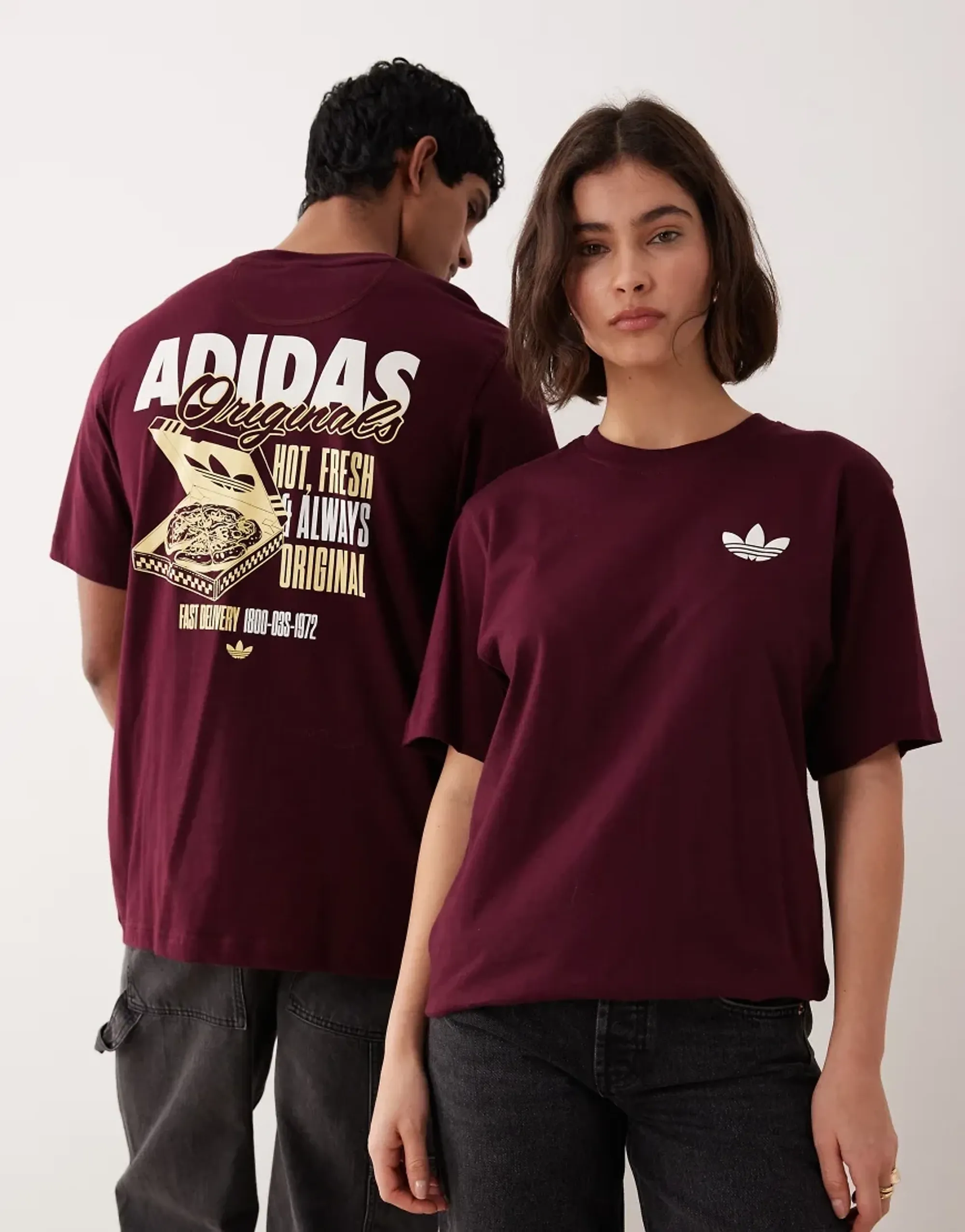 Adidas Originals Pizza Box Graphic T-Shirt In Burgundy-Red