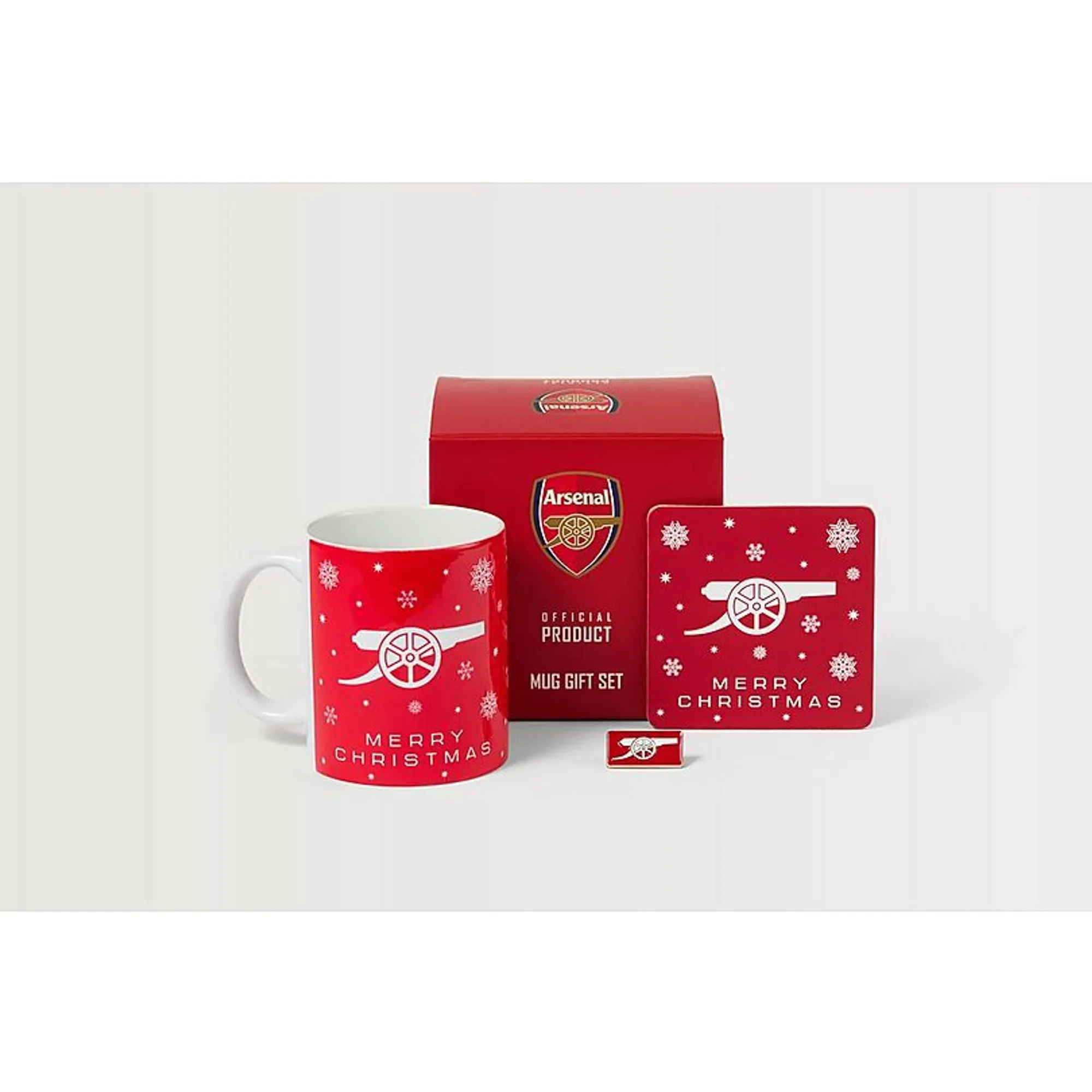 Arsenal Christmas Mug, Coaster and Badge Set, Red