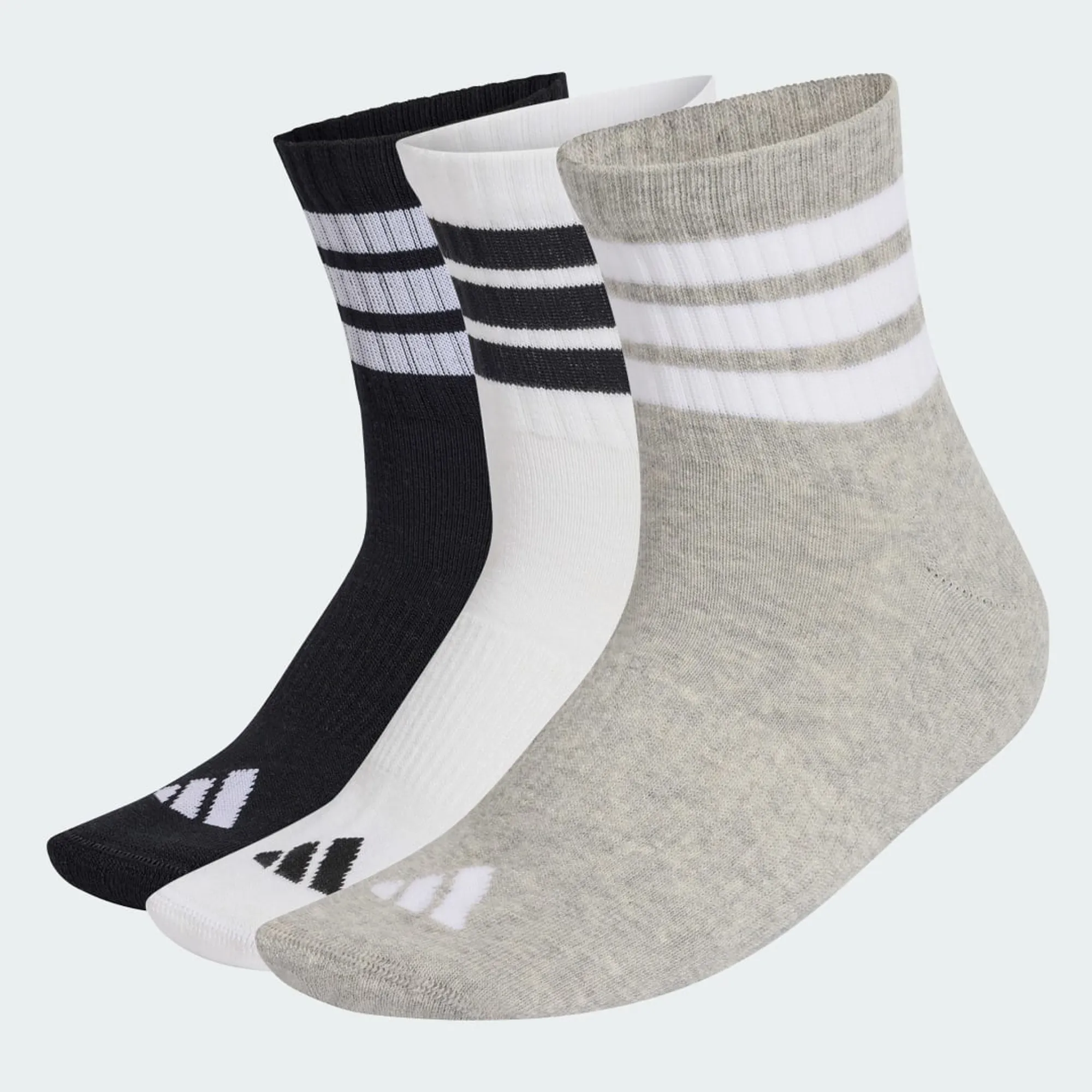 adidas 3 STRIPES CUSHIONED SPORTSWEAR MID CUT SOCKS 3 PAIR PACK