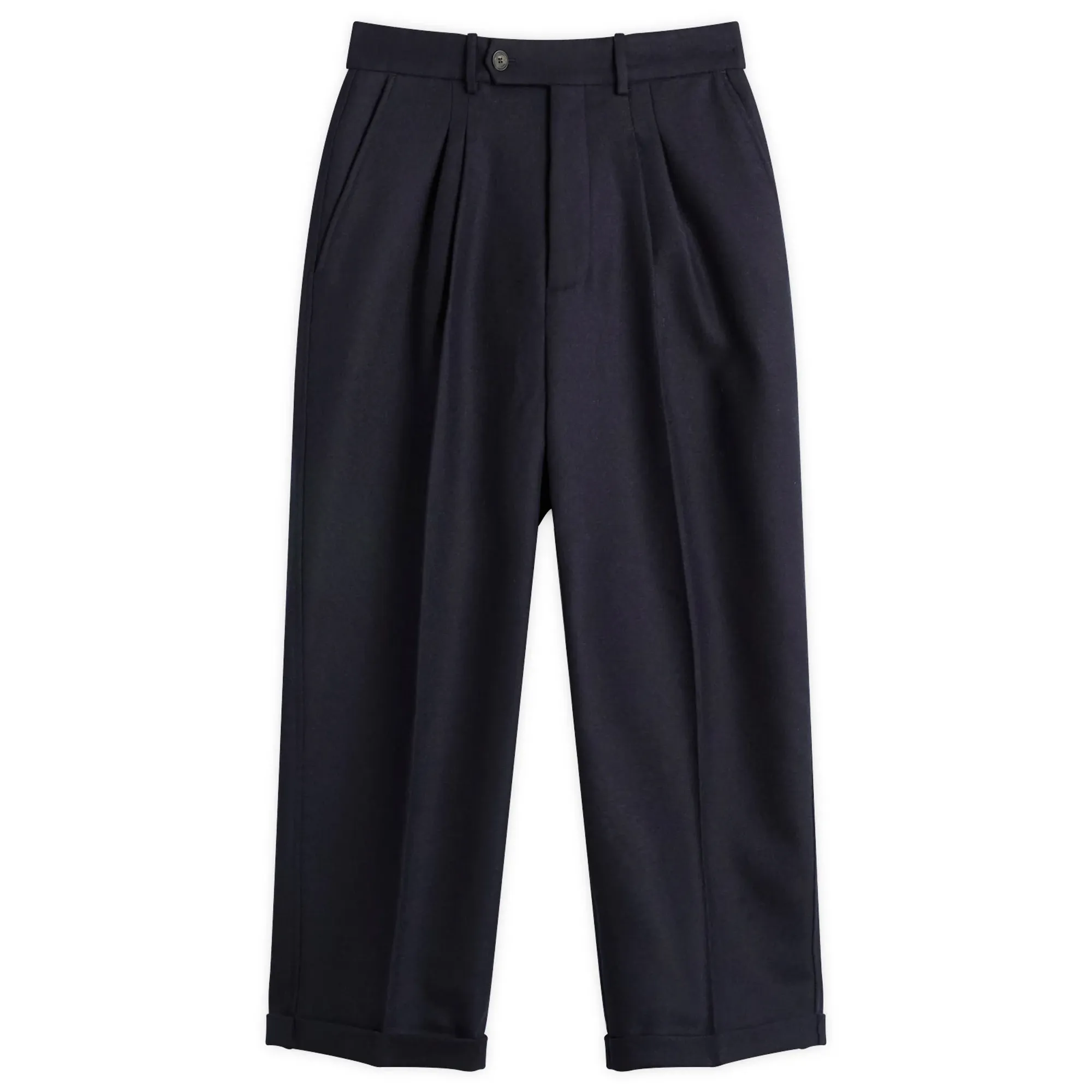Drole De Monsieur Cropped Pleated Trousers Navy