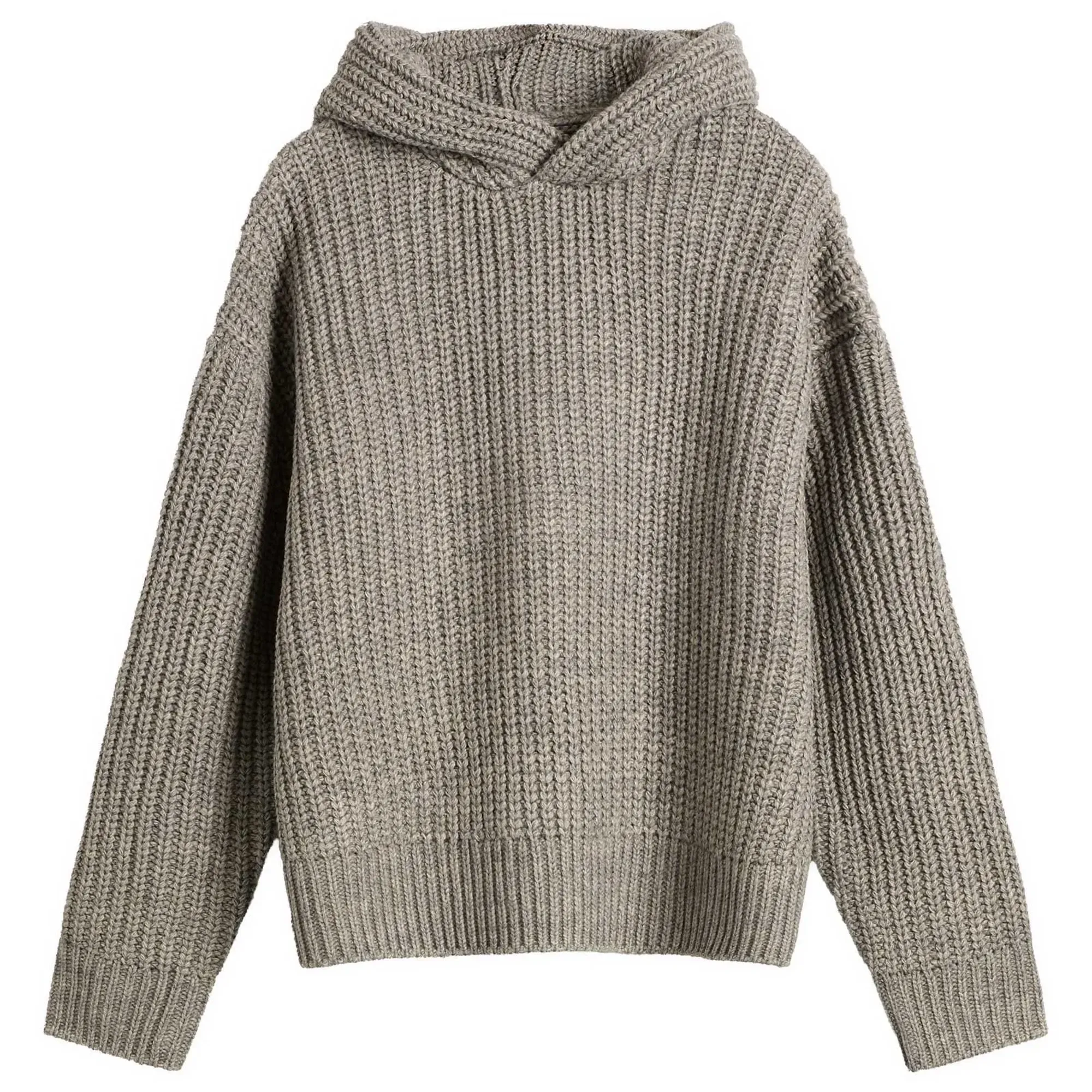 MKI Men's Chunky Rib Knit Hoodie Grey Melange