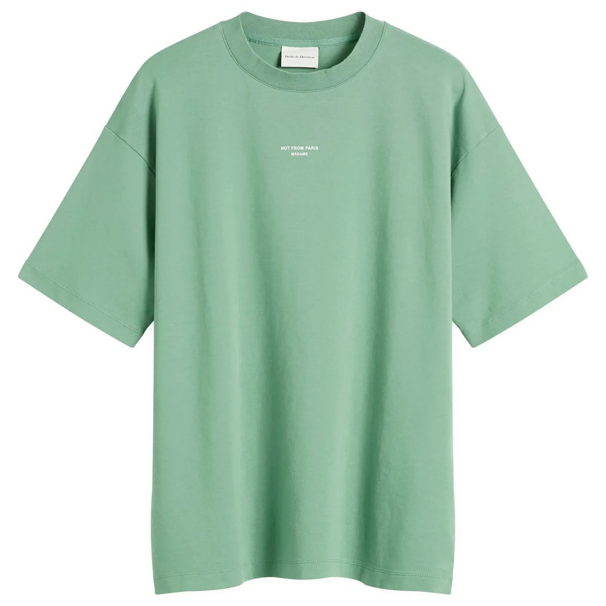 Drole De Monsieur Classic Slogan T-Shirt Water Green