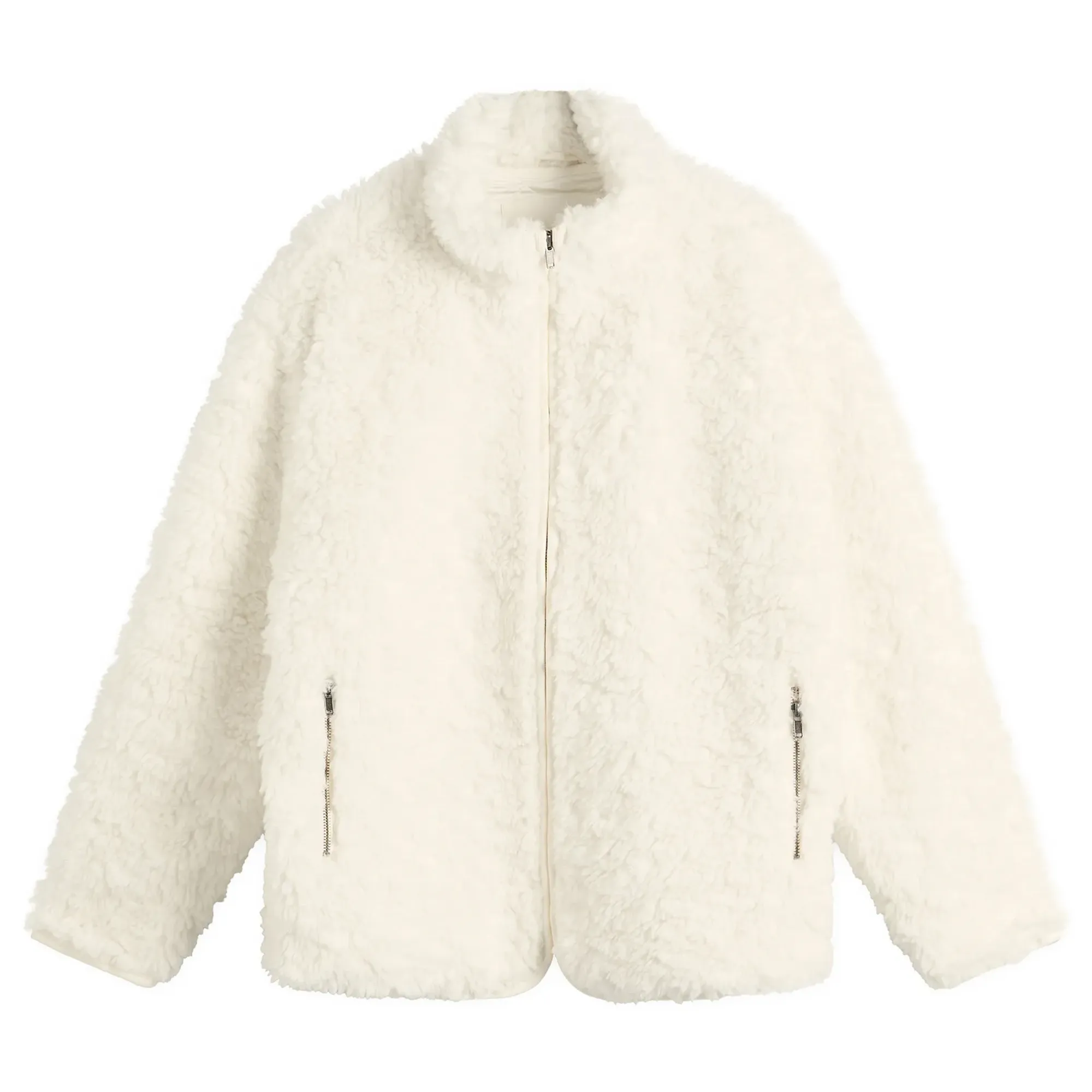 SKIMS Women's Faux Fur Zip Up Jacket Egret