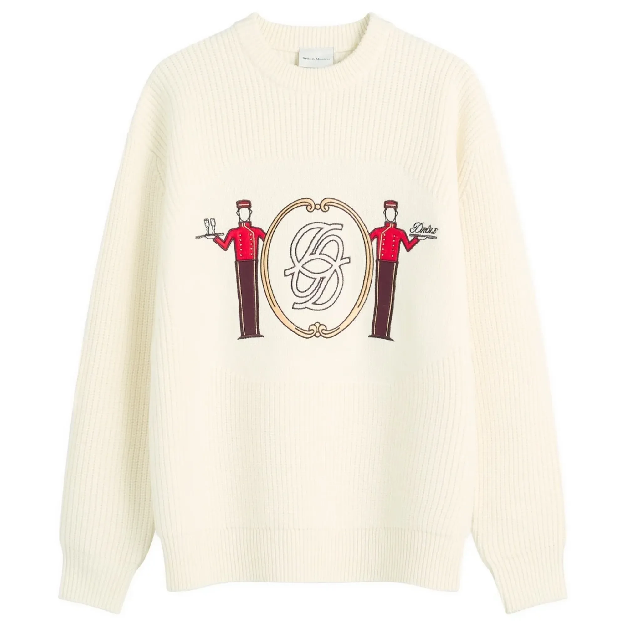 Drole De Monsieur Jacquard Groom Knit Jumper Off White