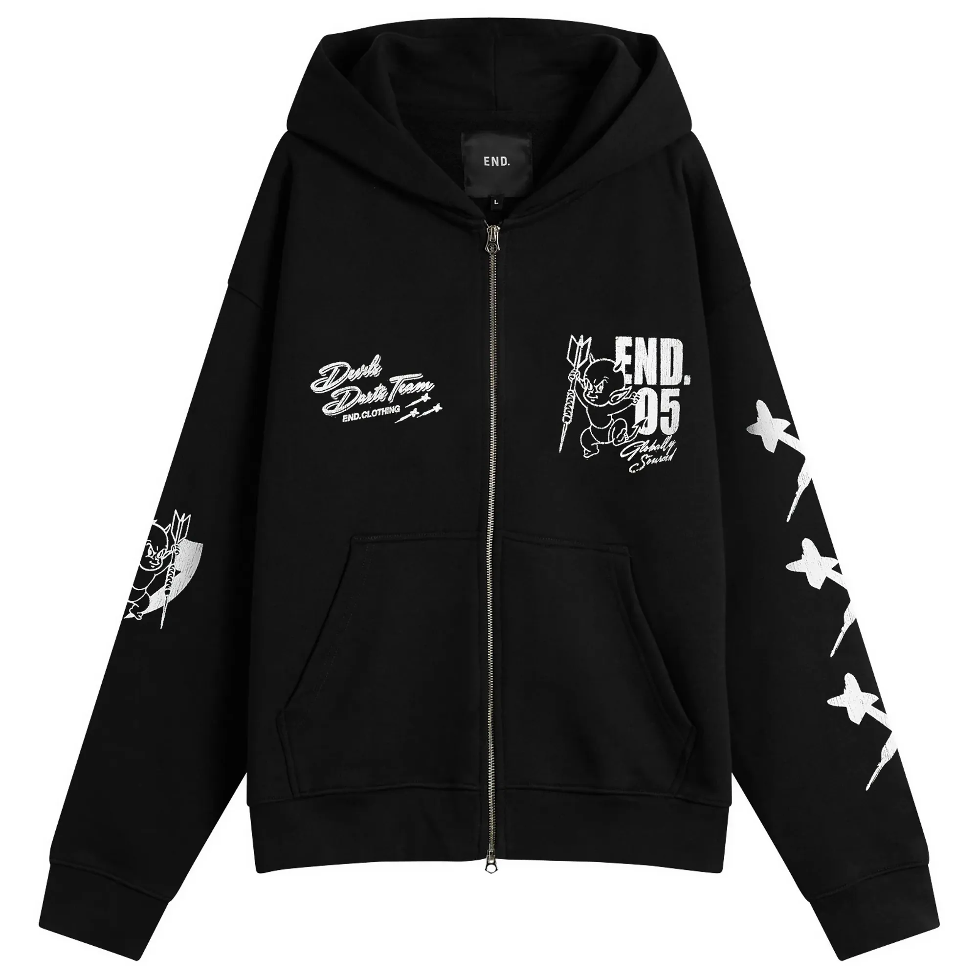 END. Devils Darts Team Zip-Hoodie Washed Black