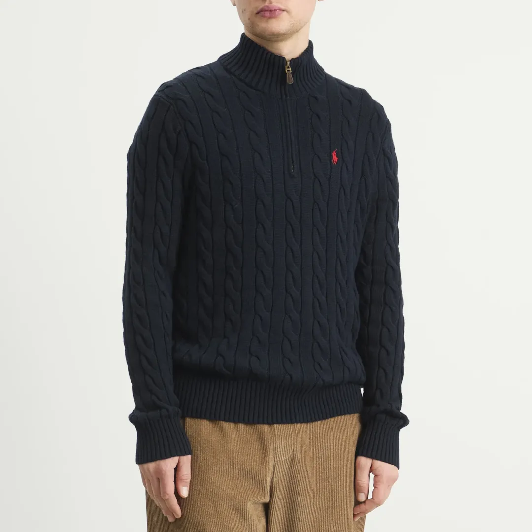 Polo Ralph Lauren Men's Cable Knit Half Zip Jumper Hunter Navy