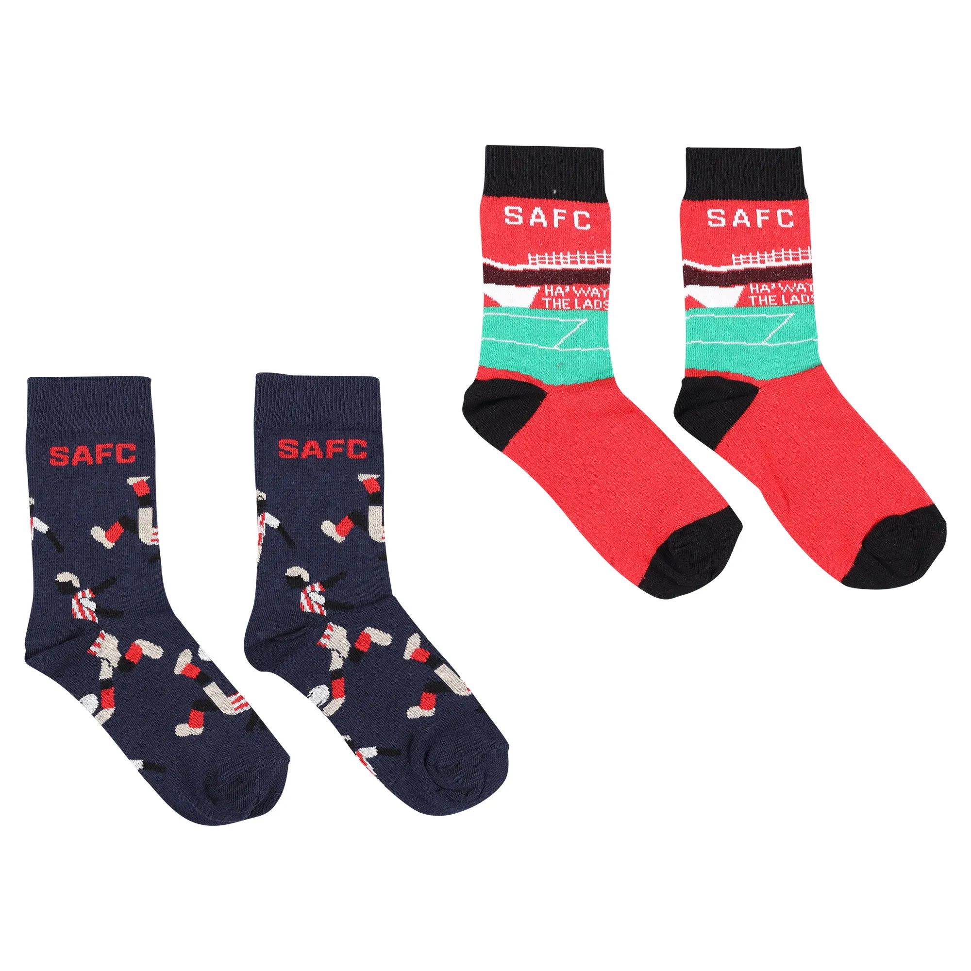Sunderland 2 Pack Pitch Socks - Red/Navy - Kids