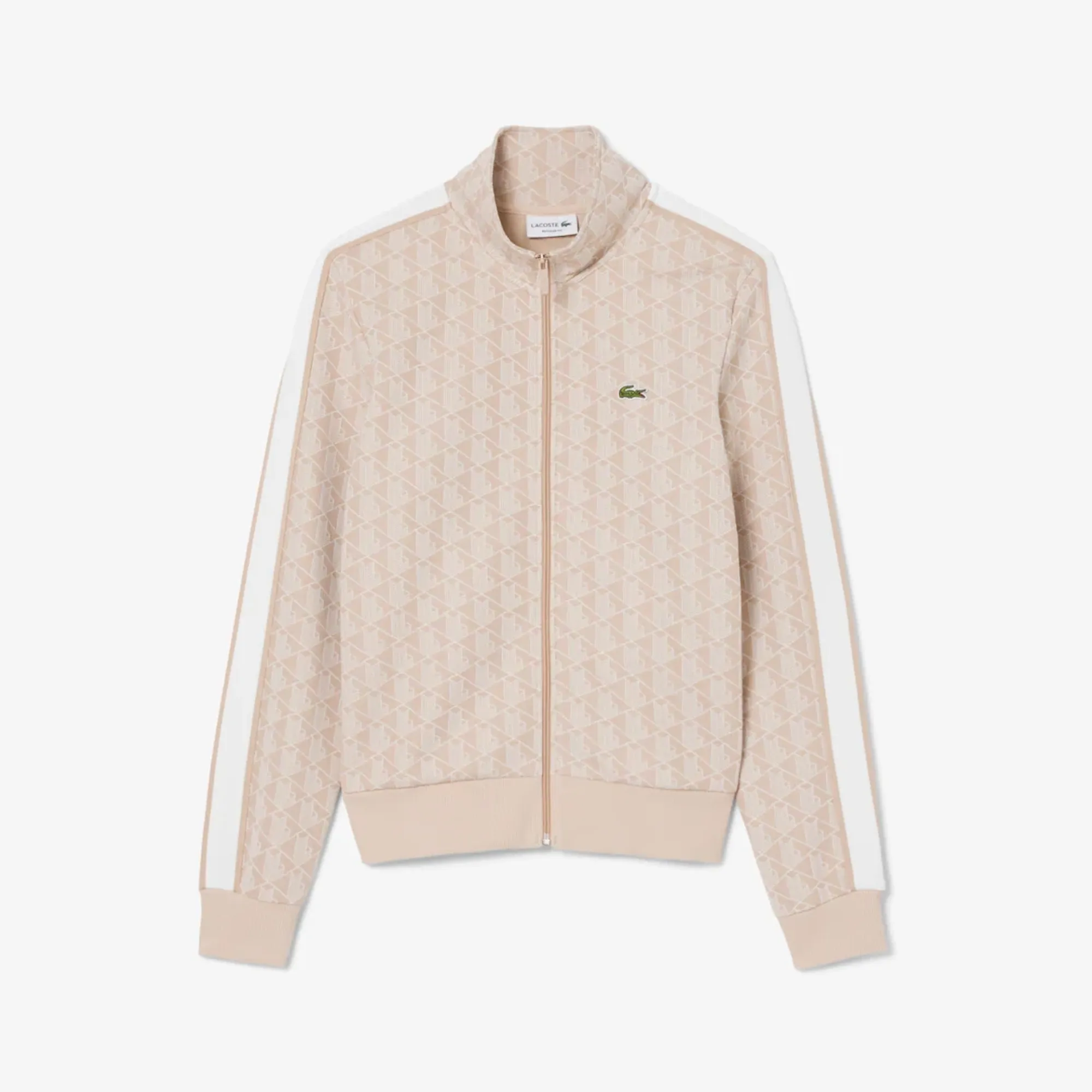 Lacoste Paris Zip-Up Jacquard Track Jacket - Beige / Blanc