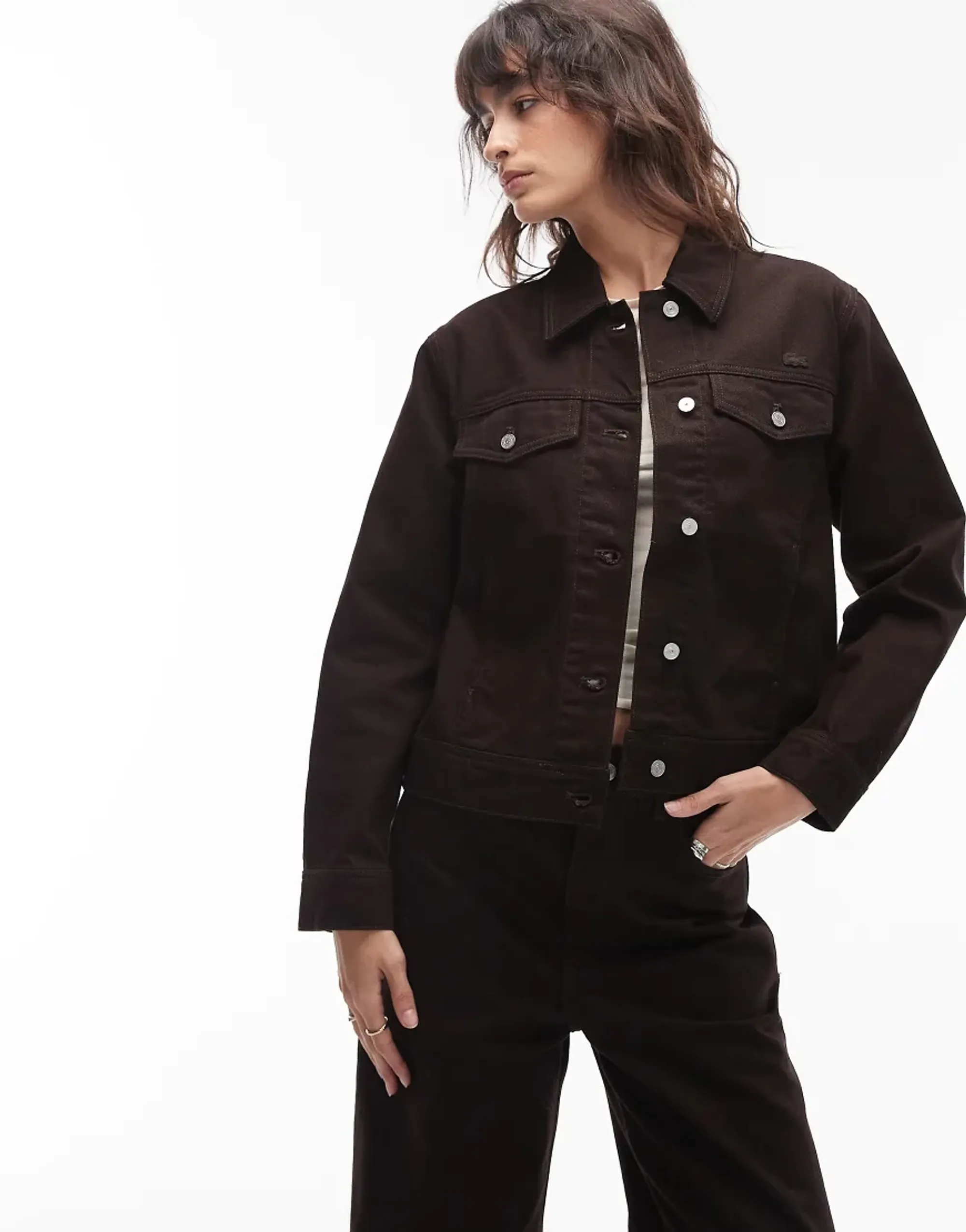 Lacoste Slim Fit Buttoned Denim Jacket - Brown