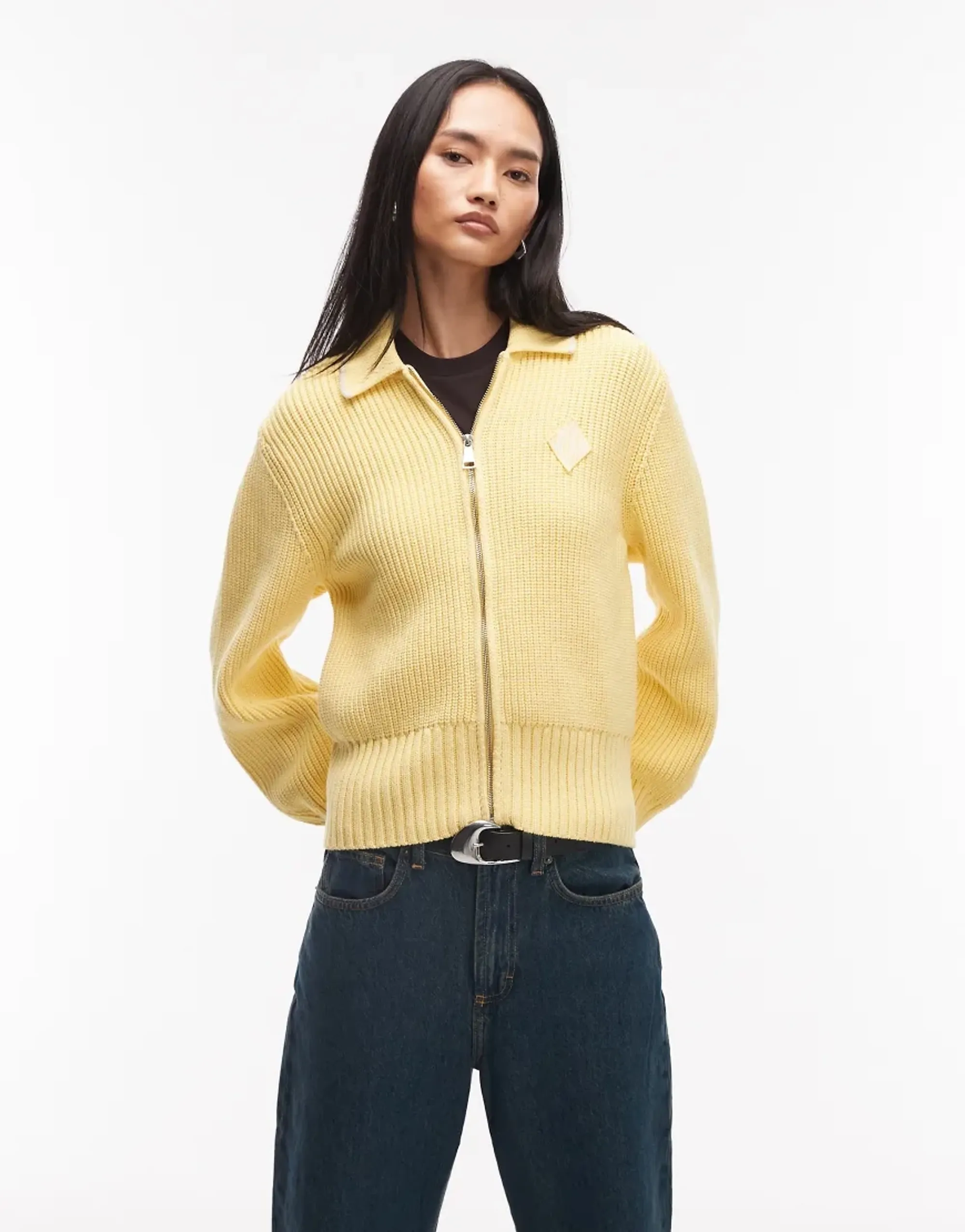 Lacoste Zipped Cotton Badge Accent Sweater - Pastel Yellow