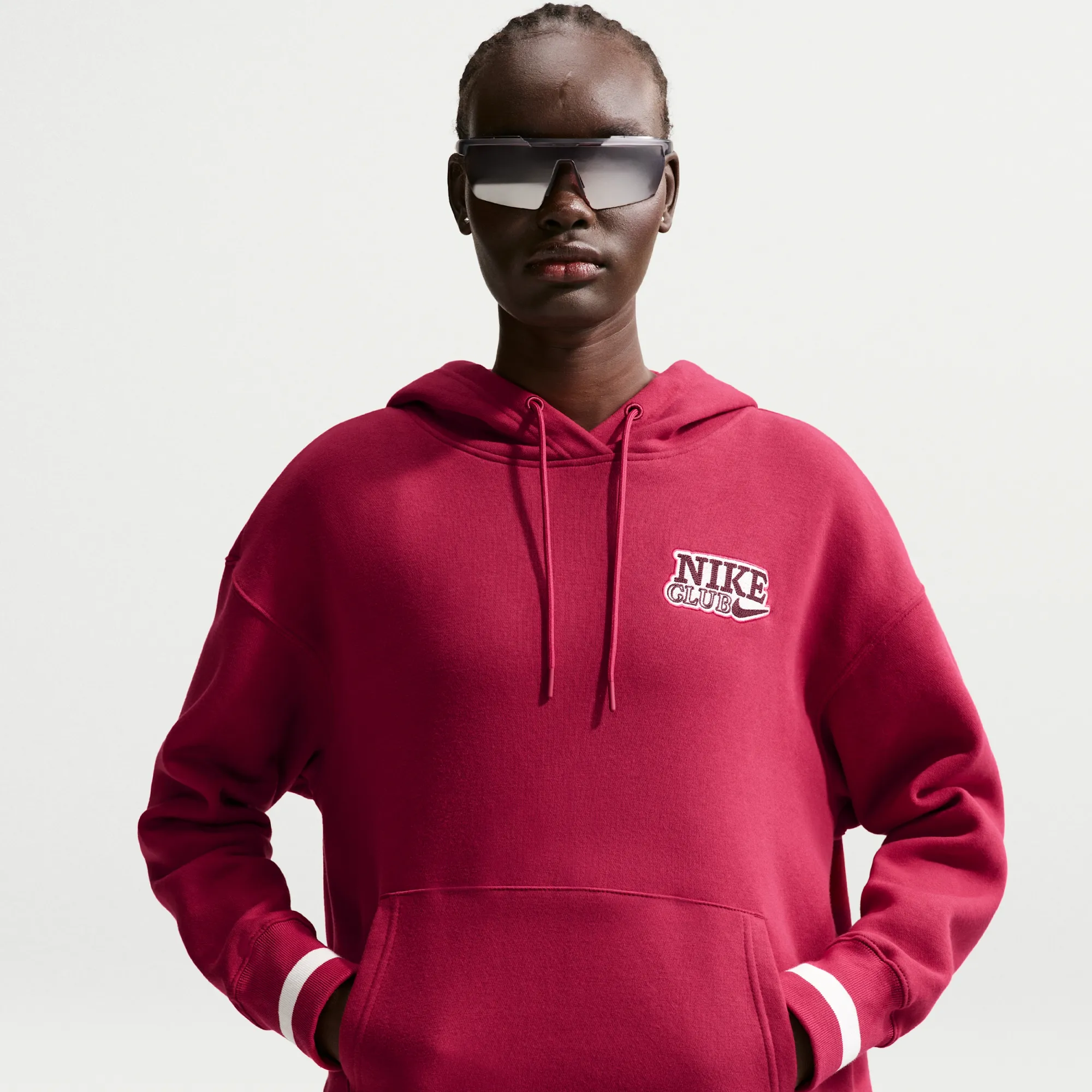 Nike Phoenix Fleece Women's Oversized Pullover Hoodie - Red - Cotton/Polyester