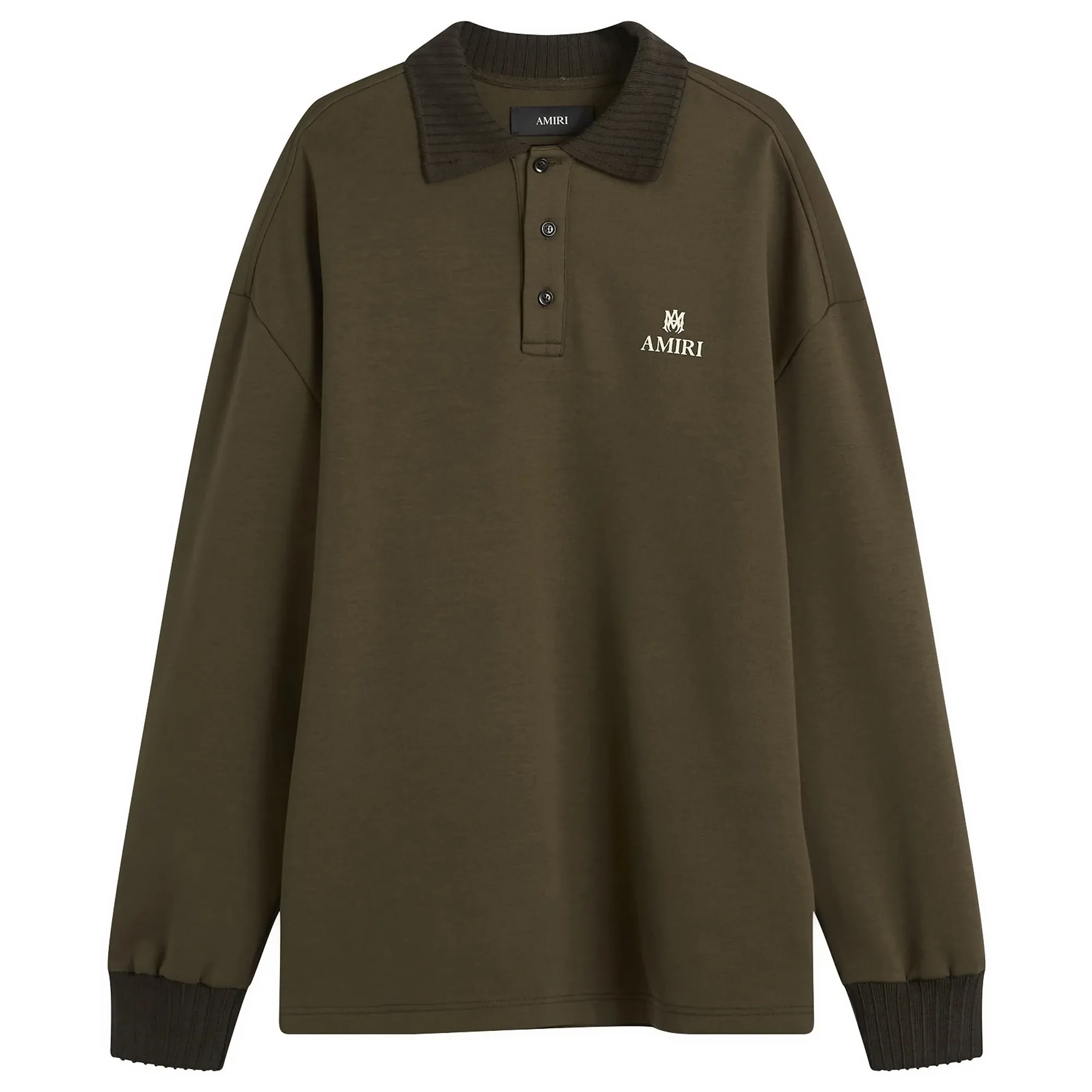 AMIRI Men's MA Oversized Long Sleeve Polo Dark Brown