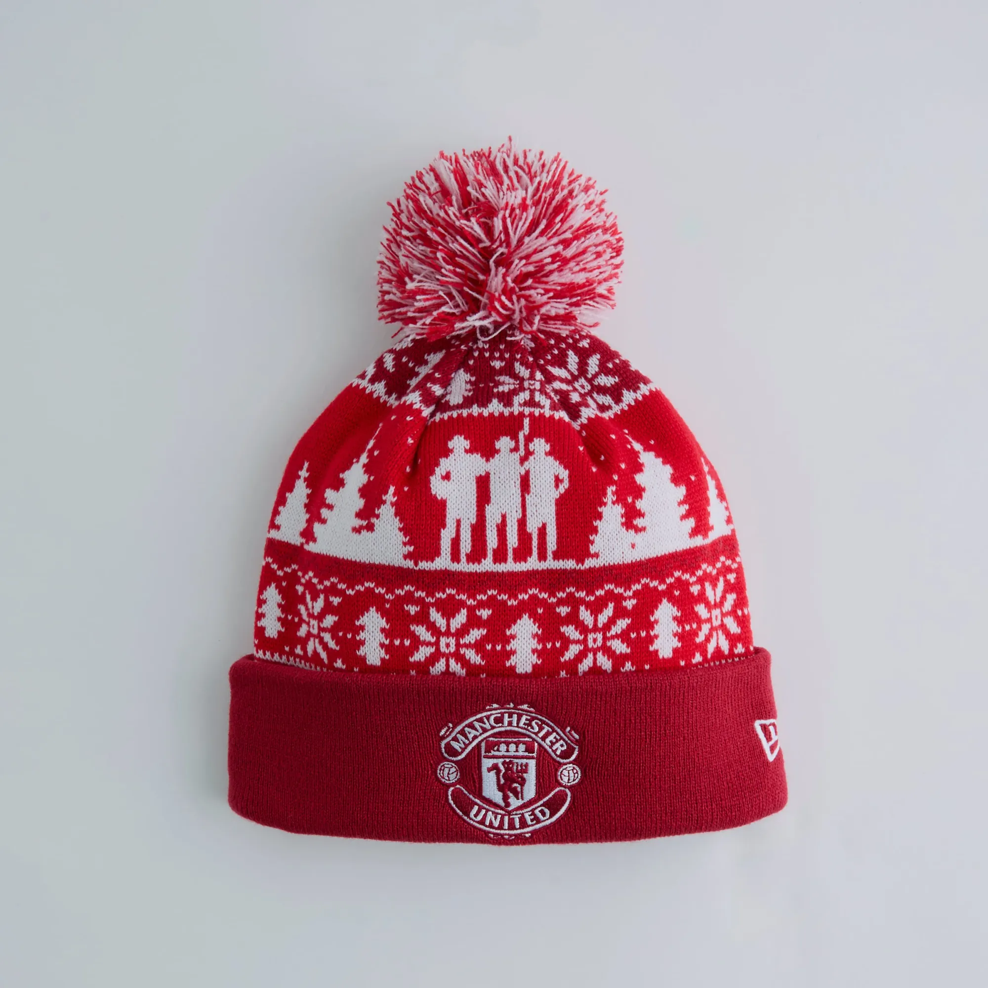 Manchester United Xmas Fairisle Bobble Beanie Red