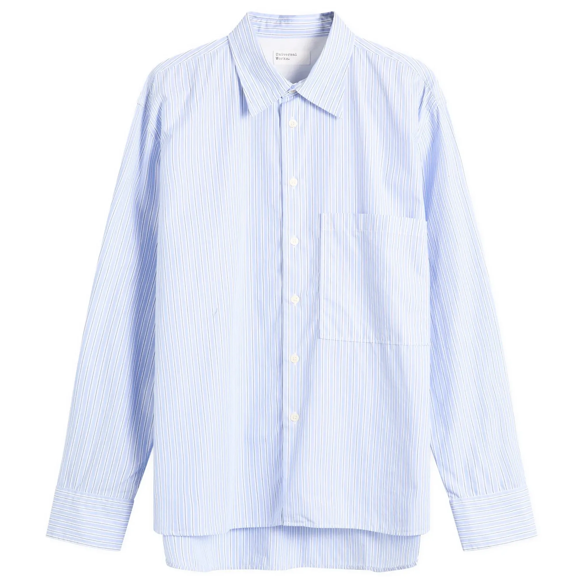 Universal Works Men's Office Stripe Square Pocket Shirt Blue