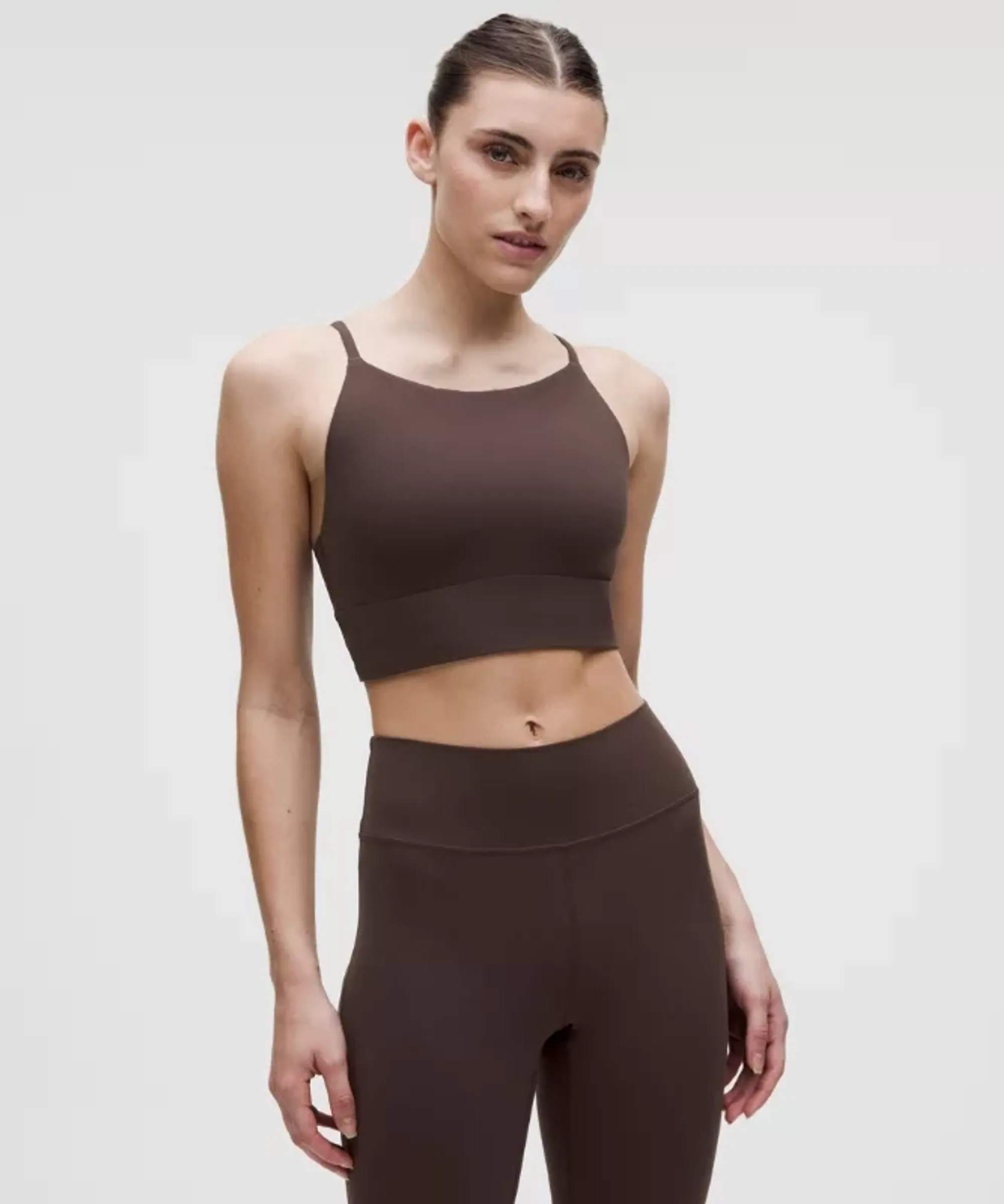 lululemon – Women's Focuser High-Neck Sports Bra Light Support, A/B Cup – Color Brown – Size Large