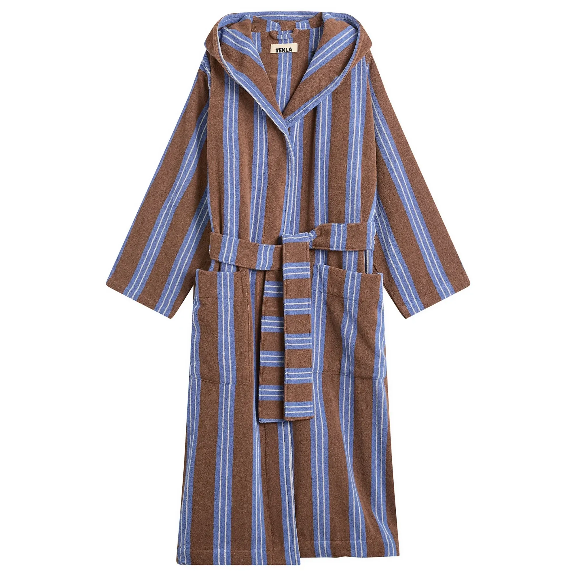 Tekla Fabrics Terry Hooded Bathrobe Chestnut Stripes
