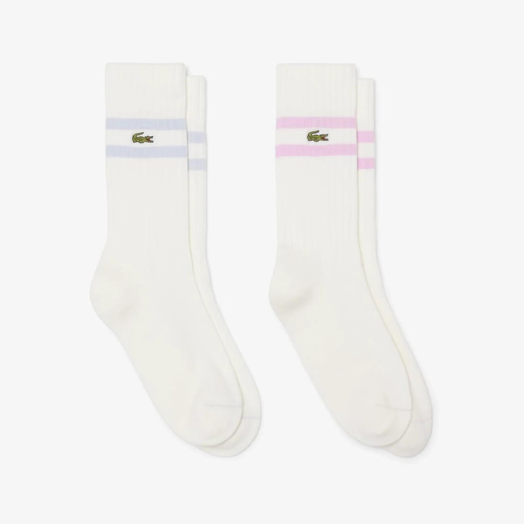 Lacoste Ribbed Cotton Socks - Blanc / Bleu Clair / Rose
