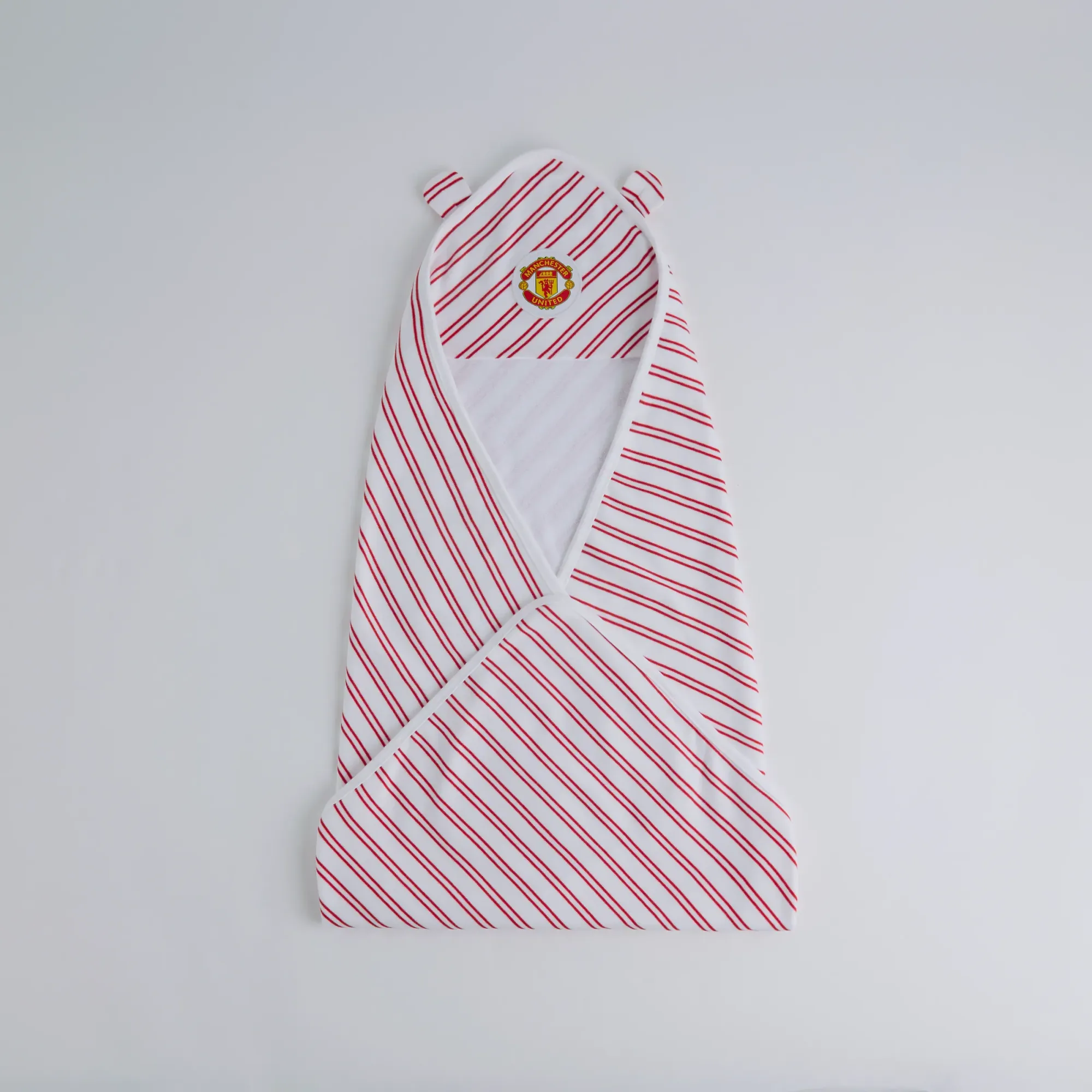 Manchester United Baby Stripe Hooded Towel with Devil Horns White