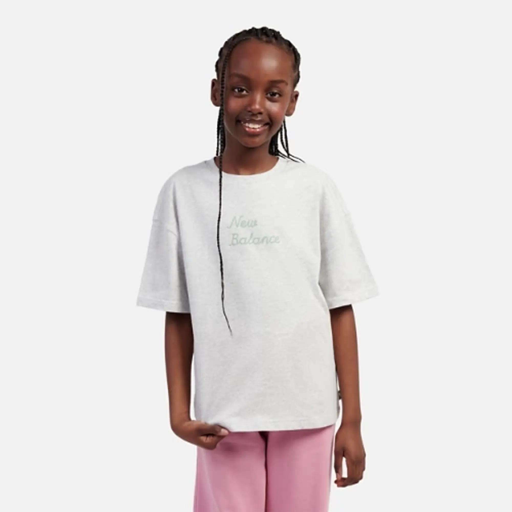 New Balance Girls Flower Shoe Graphic T-Shirt in Grey Cotton Jersey