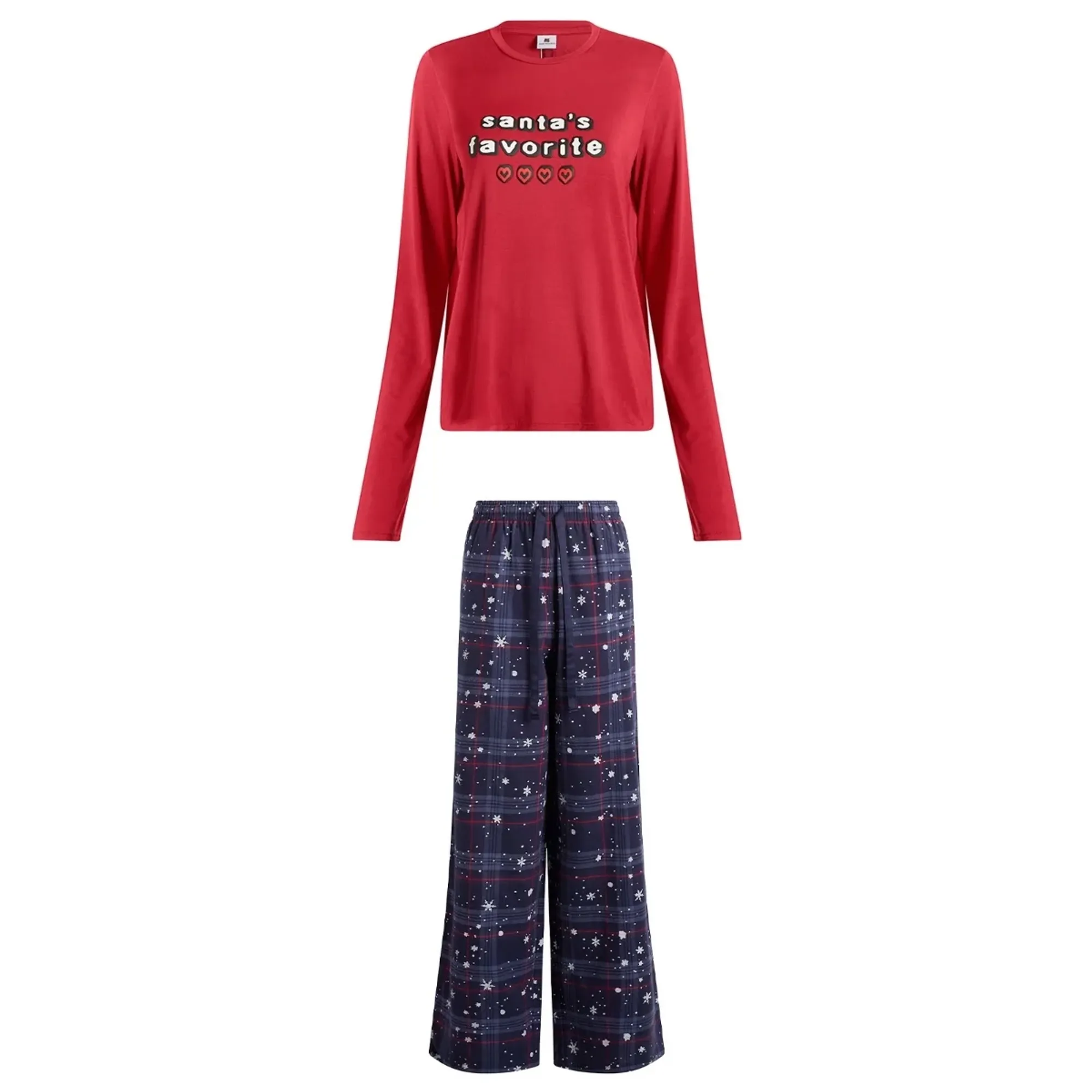 SKIMS Women's x CPFM Long Sleeve & Flannel Pant Sleep Set Brick Santa'S Fav Print