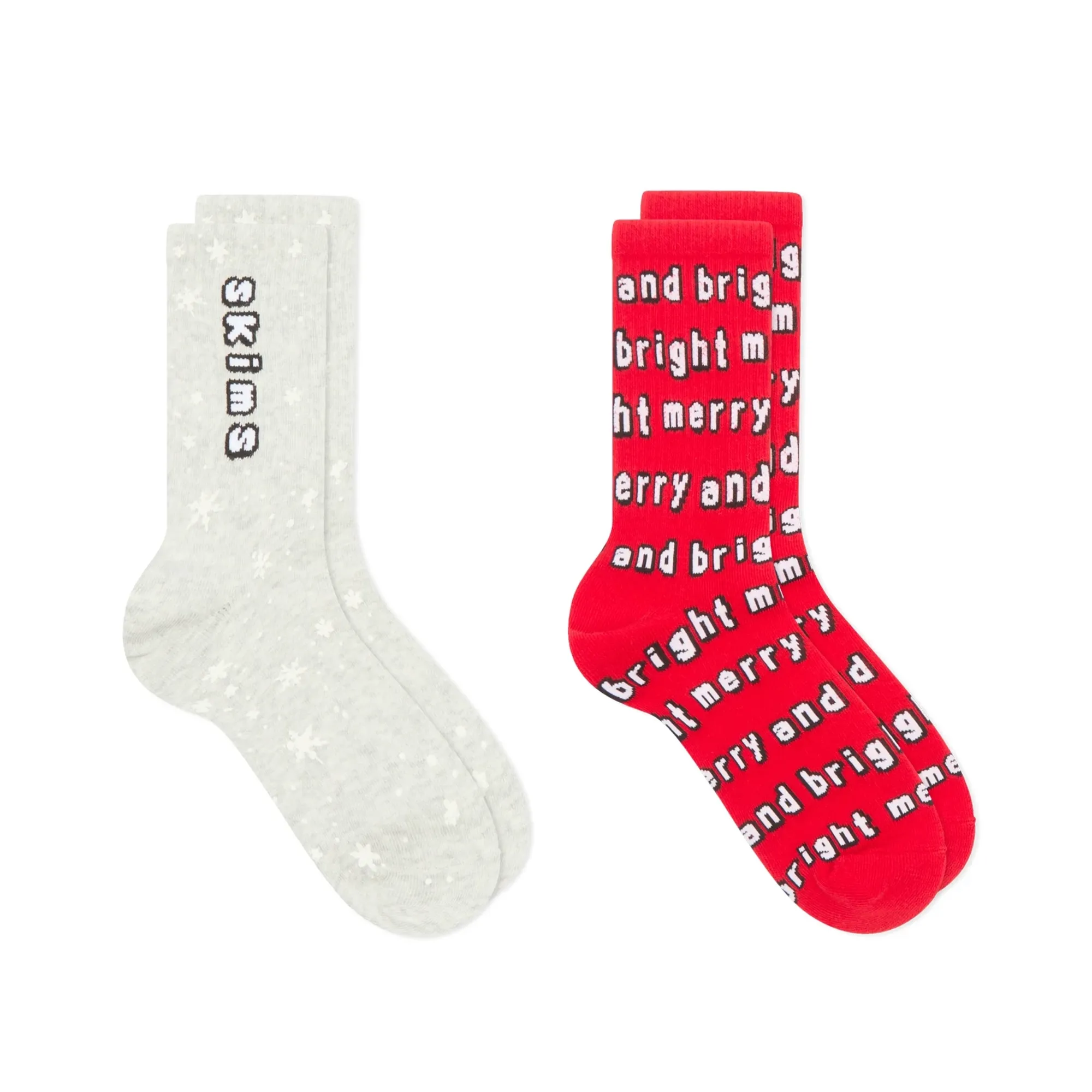 SKIMS Women's x CPFM Sport Crew Sock 2-Pack Light Heather Grey/Red