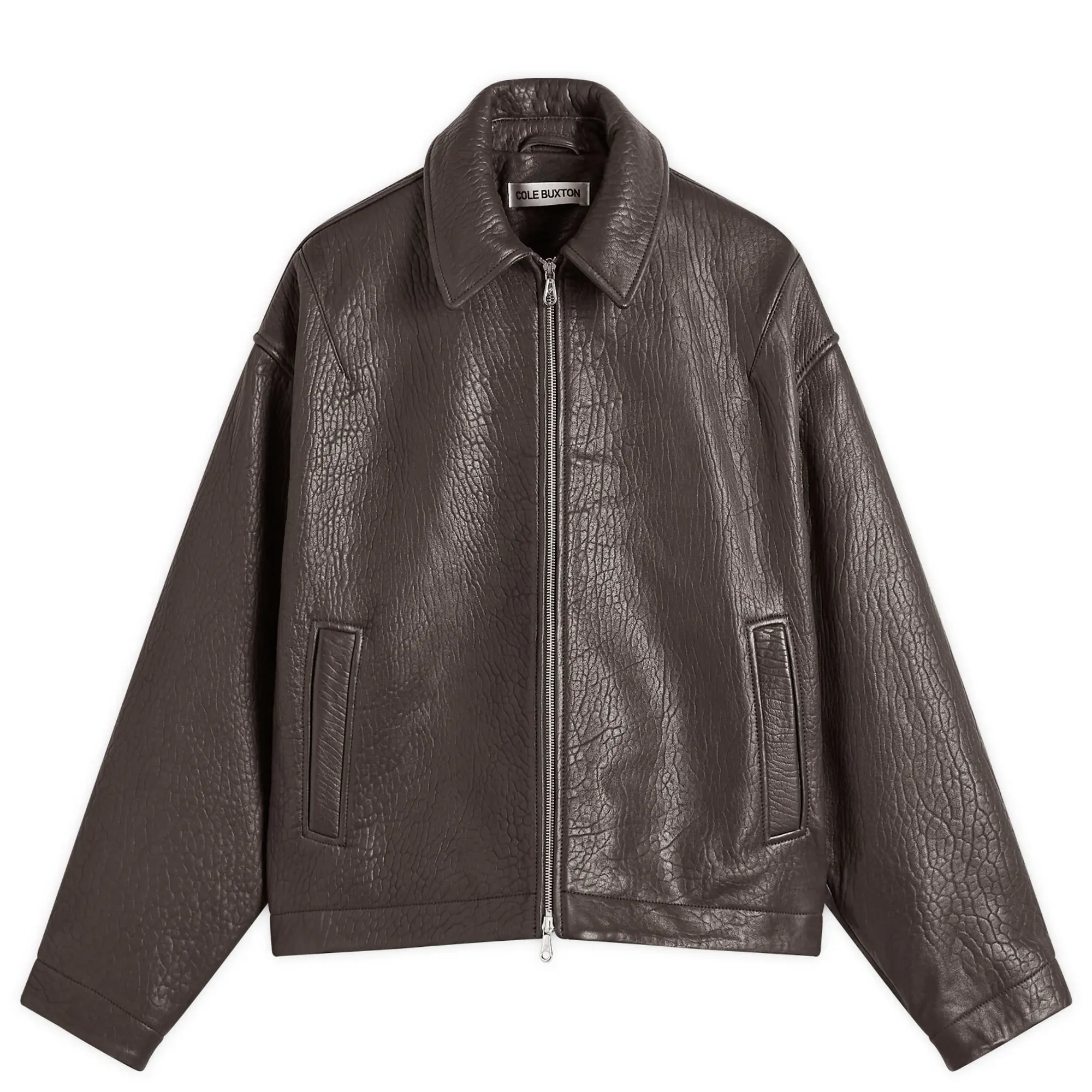 Cole Buxton Men's Shrunken Leather Jacket Brown