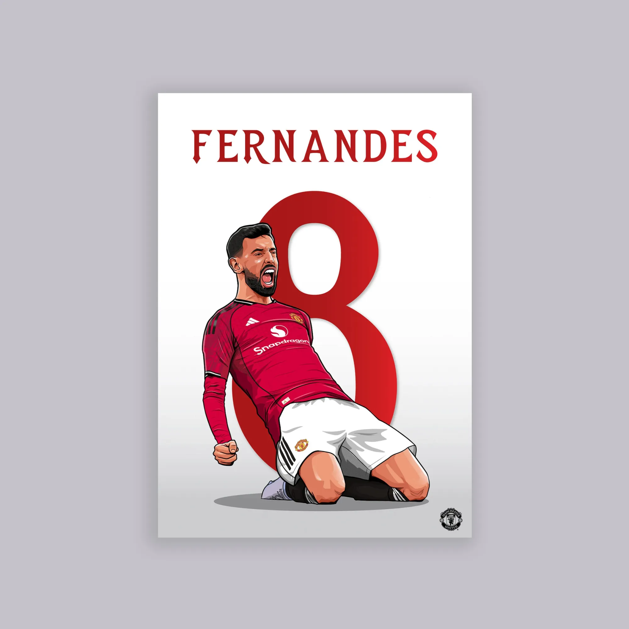 Manchester United Bruno Fernandes Illustrated A2 Poster White