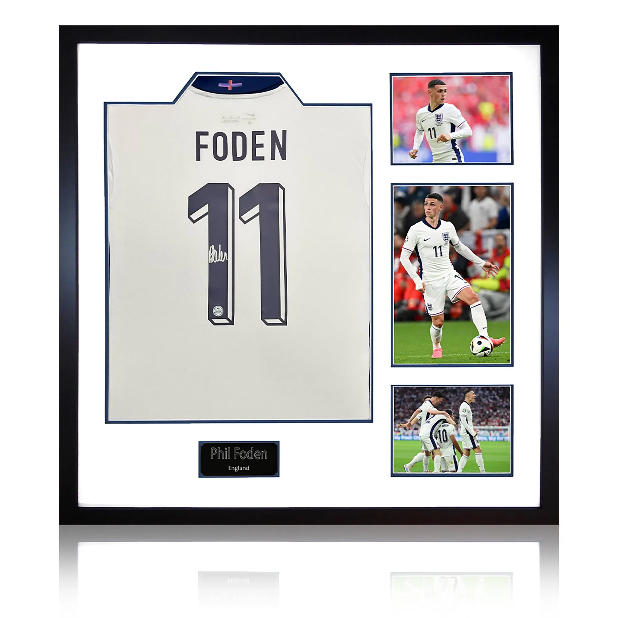 Phil Foden England 2024 Back Signed Shirt Elite Frame