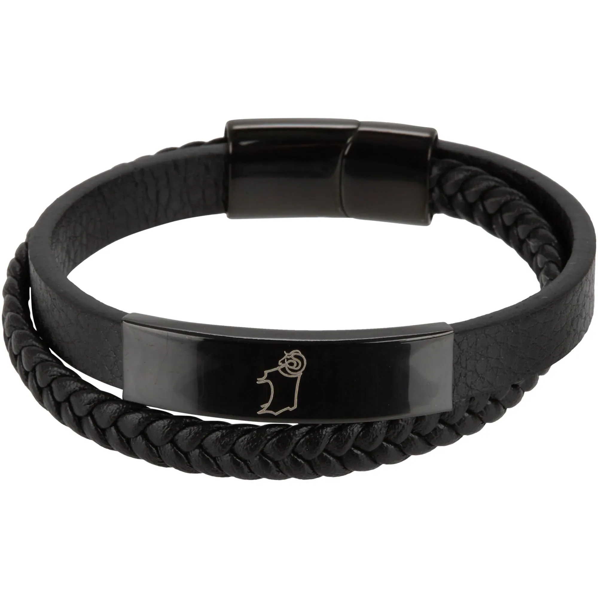 Derby County Crest Leather Wrap Bracelet - Black