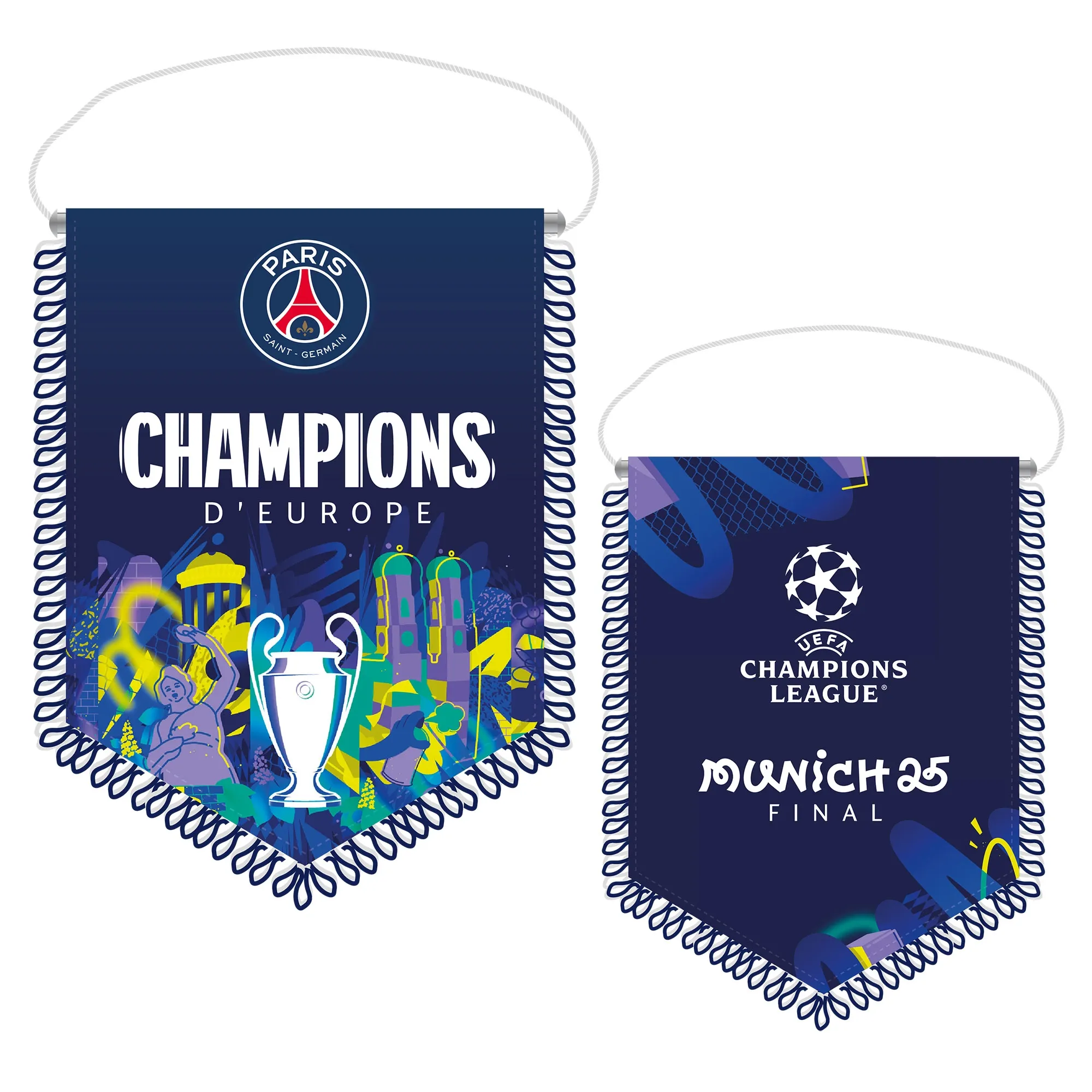 PSG UCL Champions 2025 Sublimated Duel Sided Large Pennant - 20.5x28cm