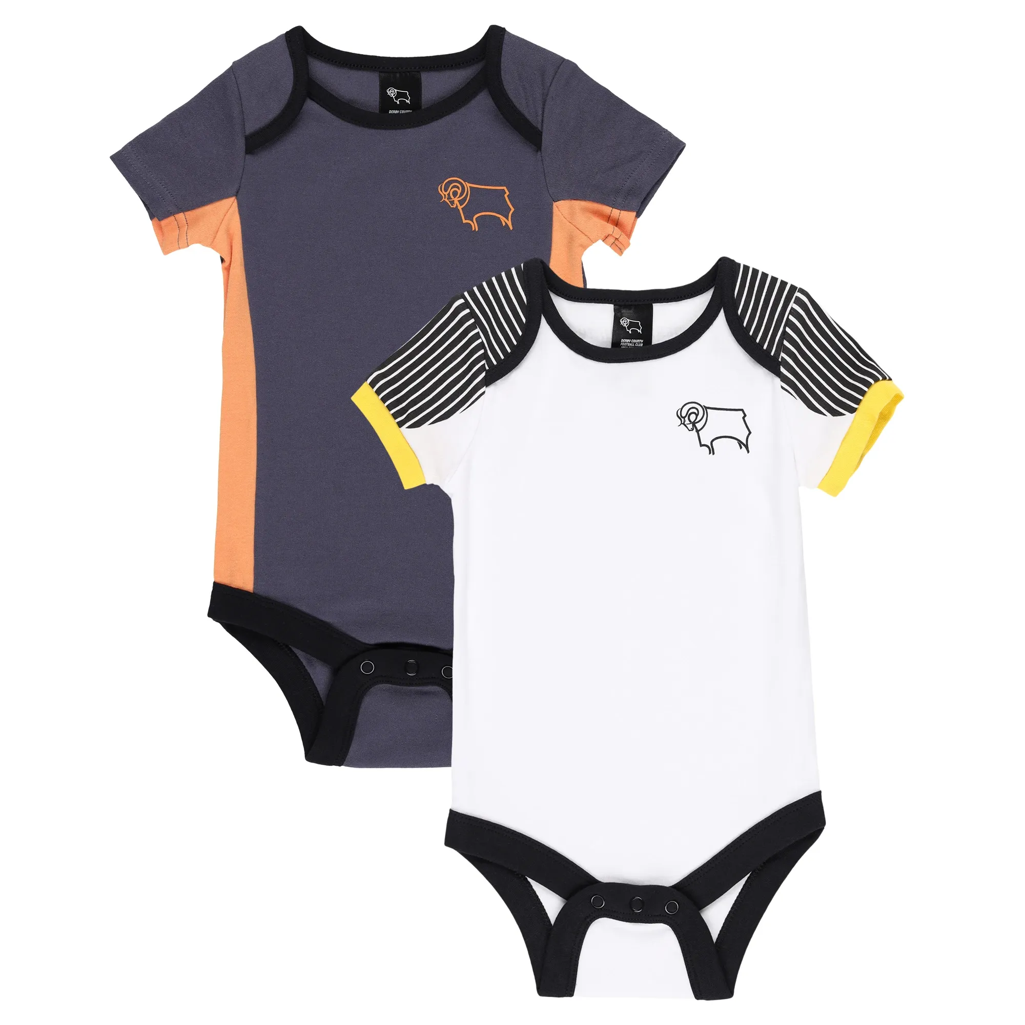 Derby County 2 Pack Bodysuits - White/Grey - Baby
