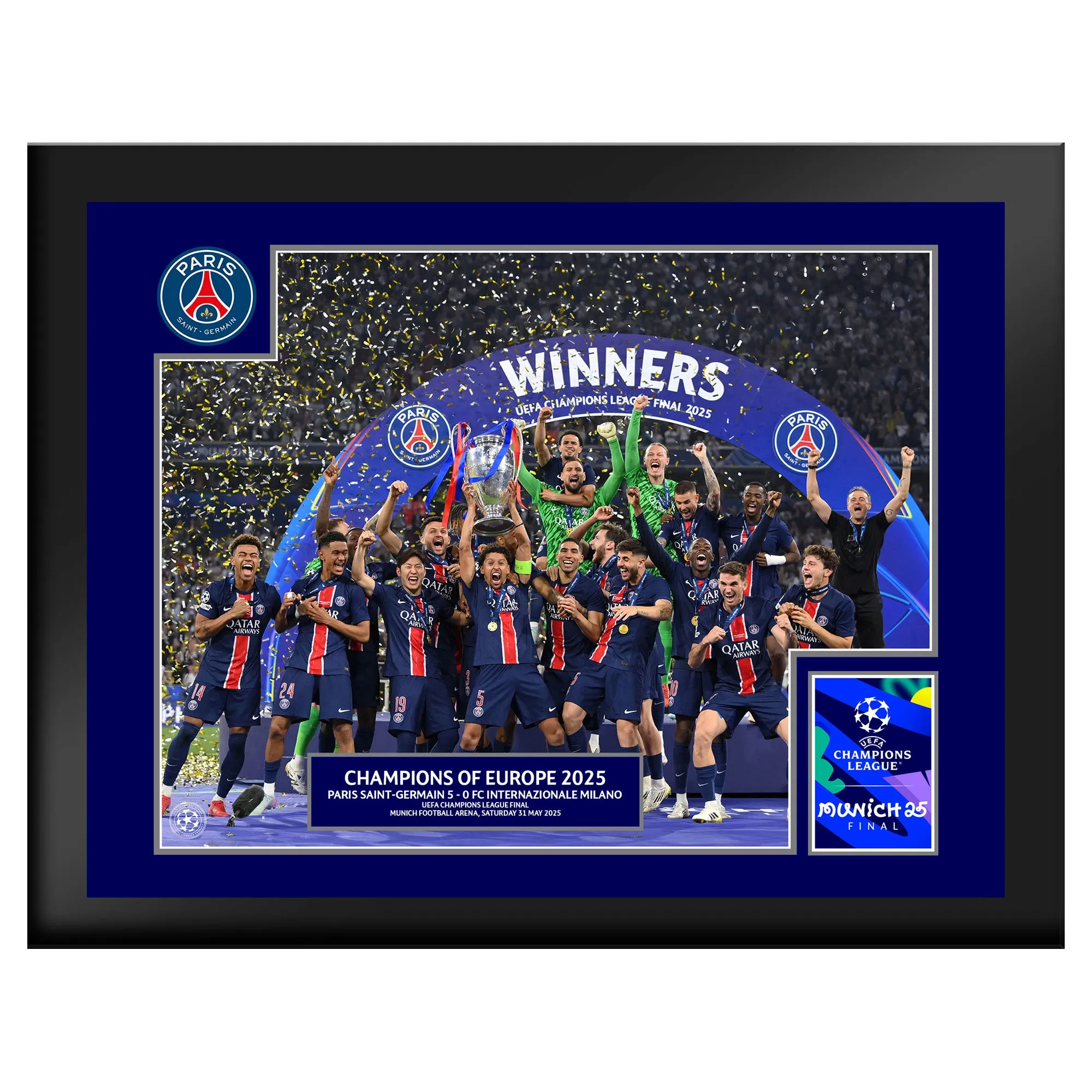 PSG Champions of Europe Trophy Lift Celebration - 6x8 Glass Frame