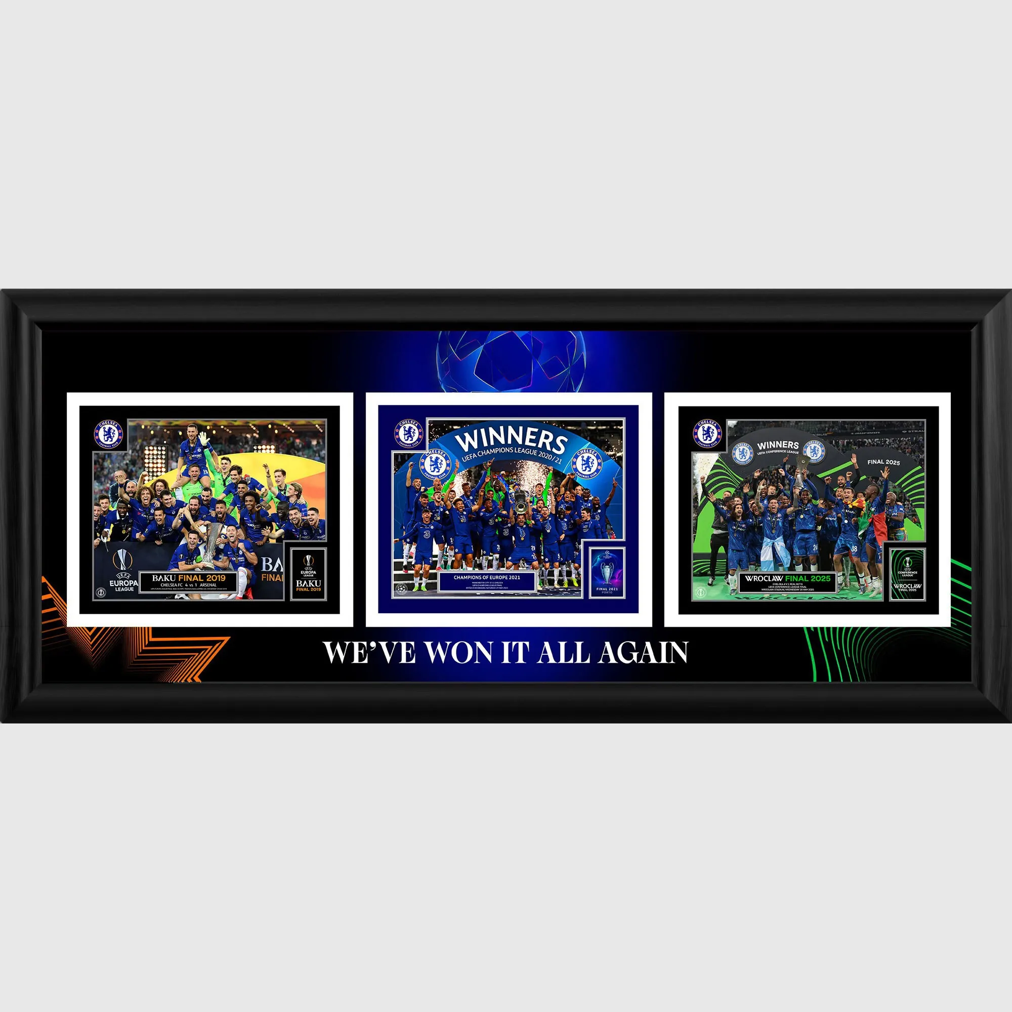 Chelsea UEFA Triple Winners 30 Inch Frame