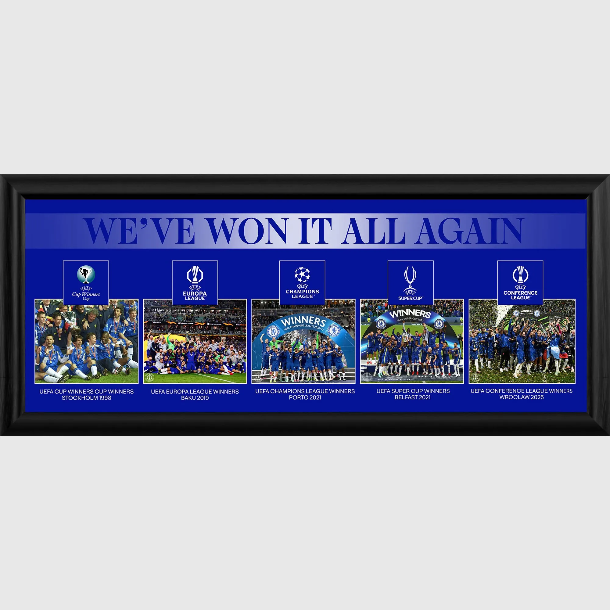 Chelsea UEFA We've Won It All' Montage 30 Inch Frame