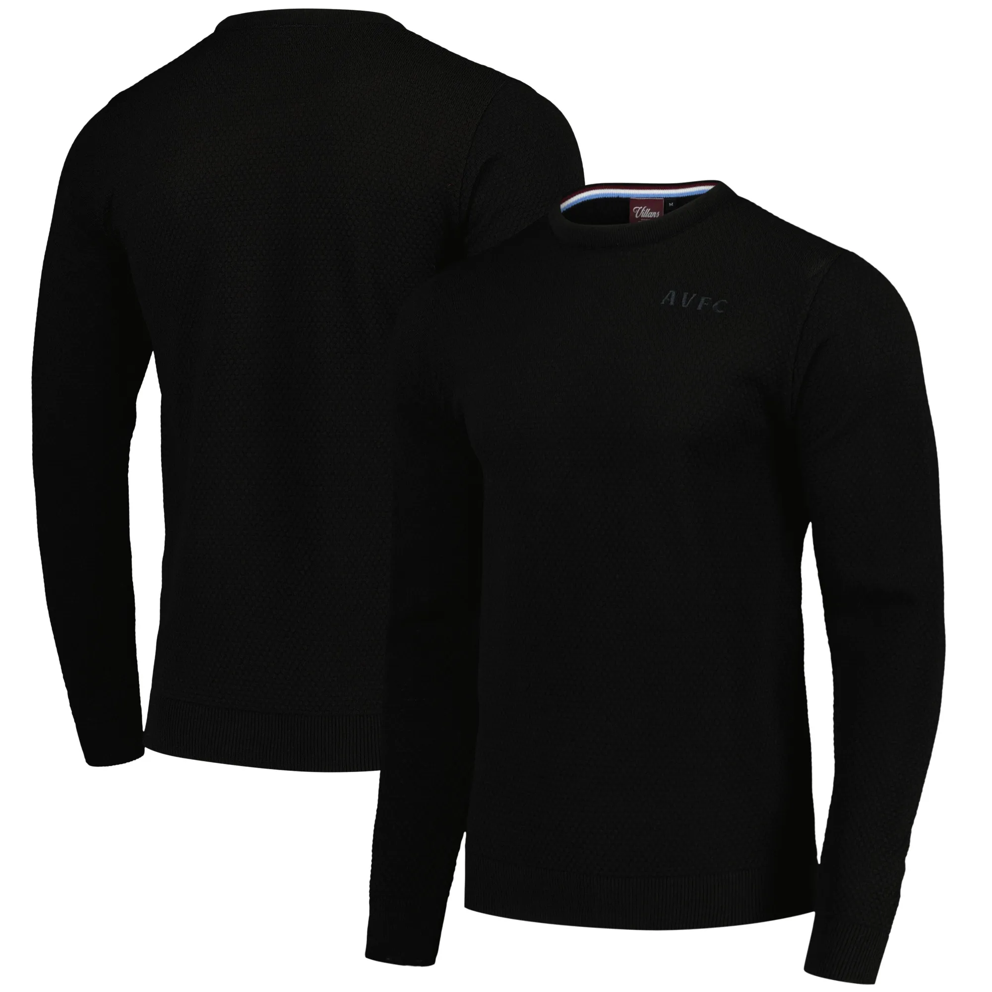 Aston Villa Waffle Knit Crew Jumper - Black - Mens