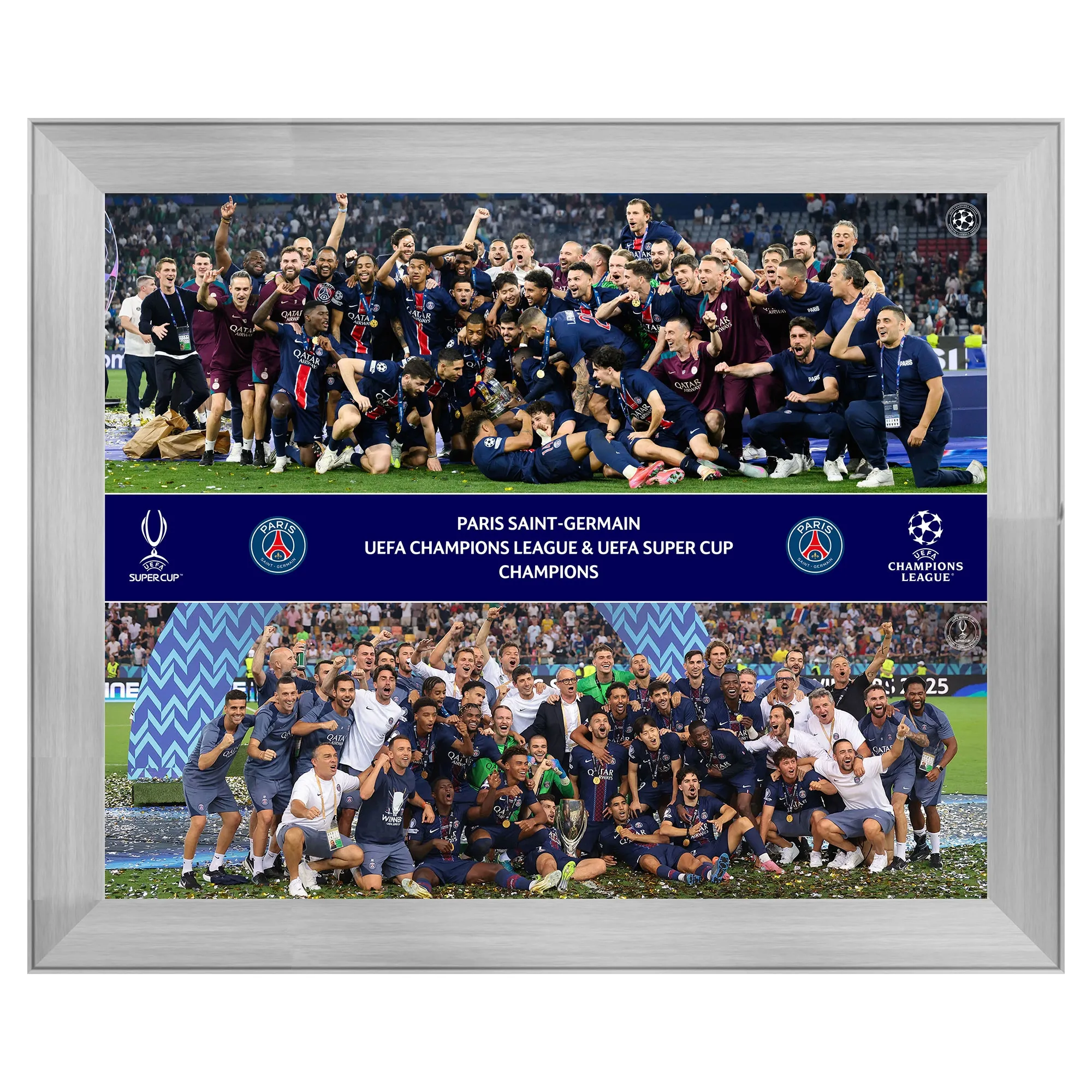 Paris Saint-Germain UEFA Champions League & Super Cup Winners - Trophy Lift Celebration - 20x16" Frame