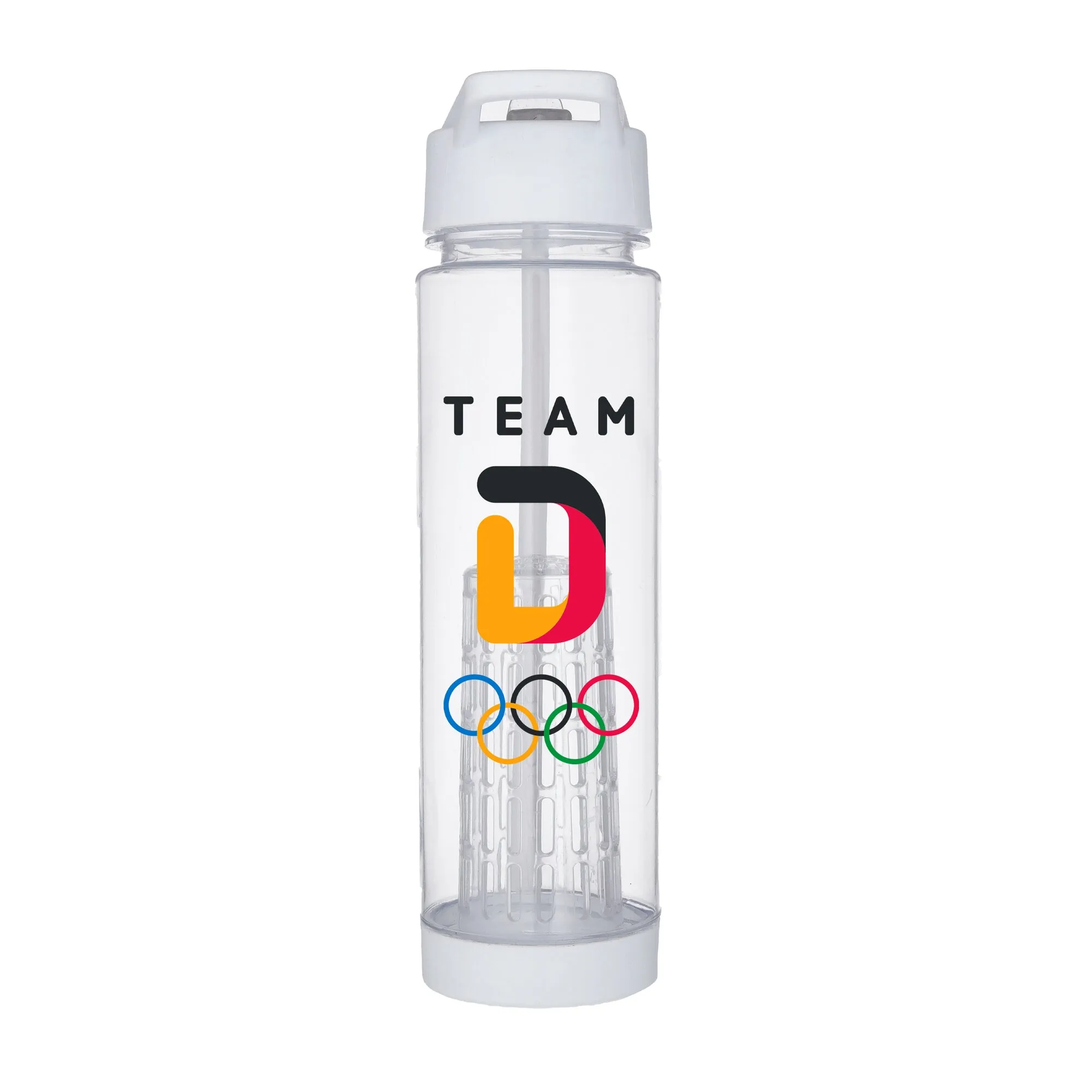 Team D Primary Logo Clear Plastic 650ml Drink Bottle - White