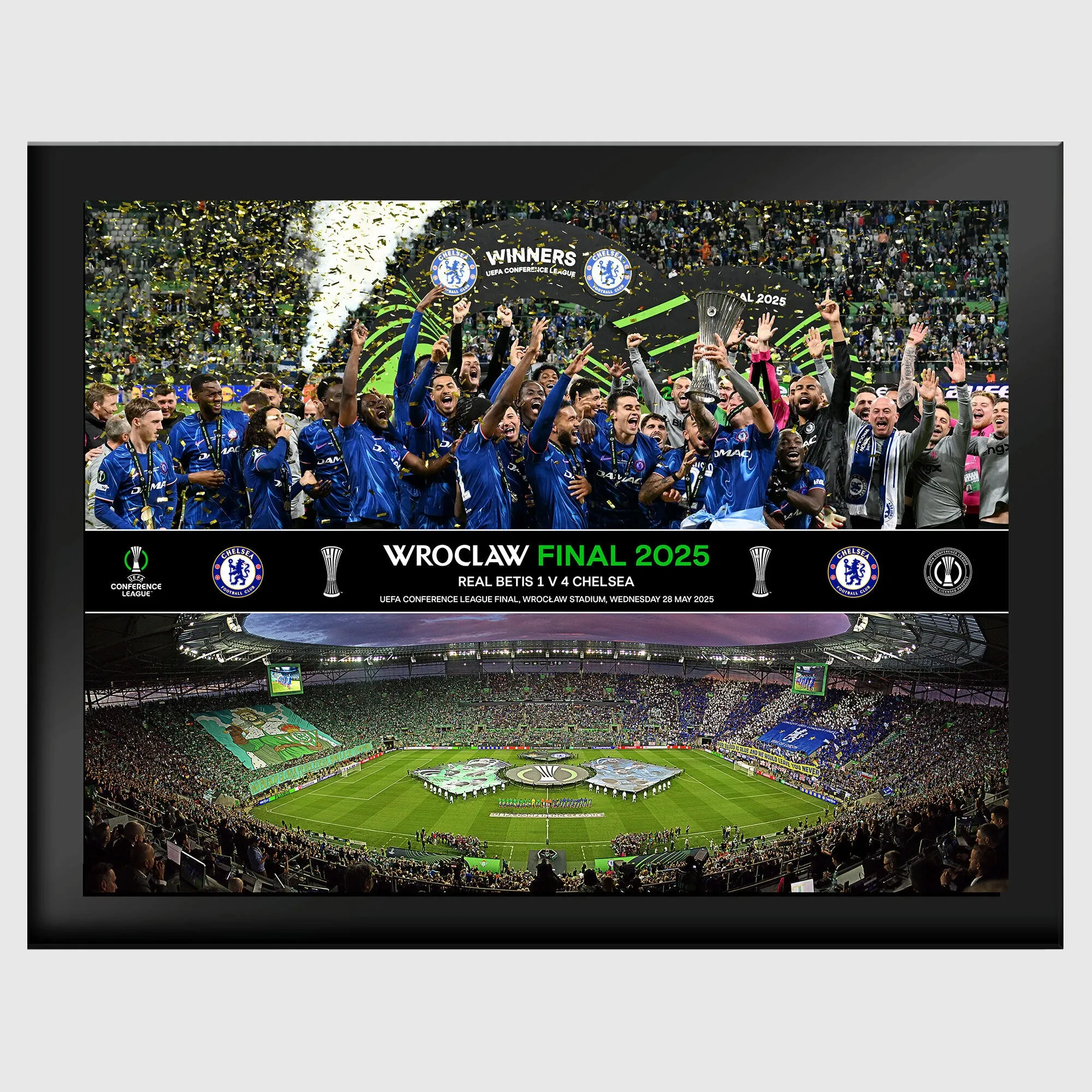 Chelsea UEFA Conference Winners - Trophy Lift & Line Up 6 x 8 - Tempared Glass