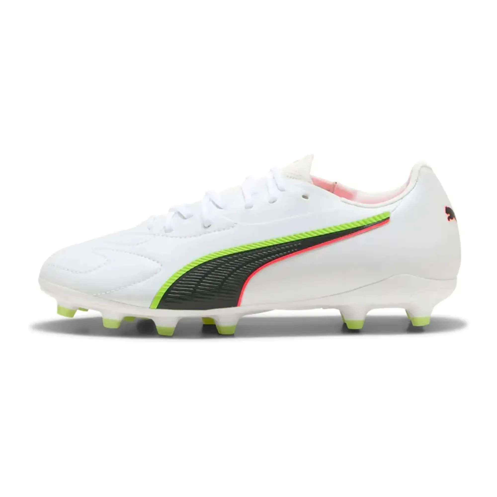 PUMA King 20 Match FG/AG Football Boots Youth, White/Glowing Red/Yellow Alert, size 1