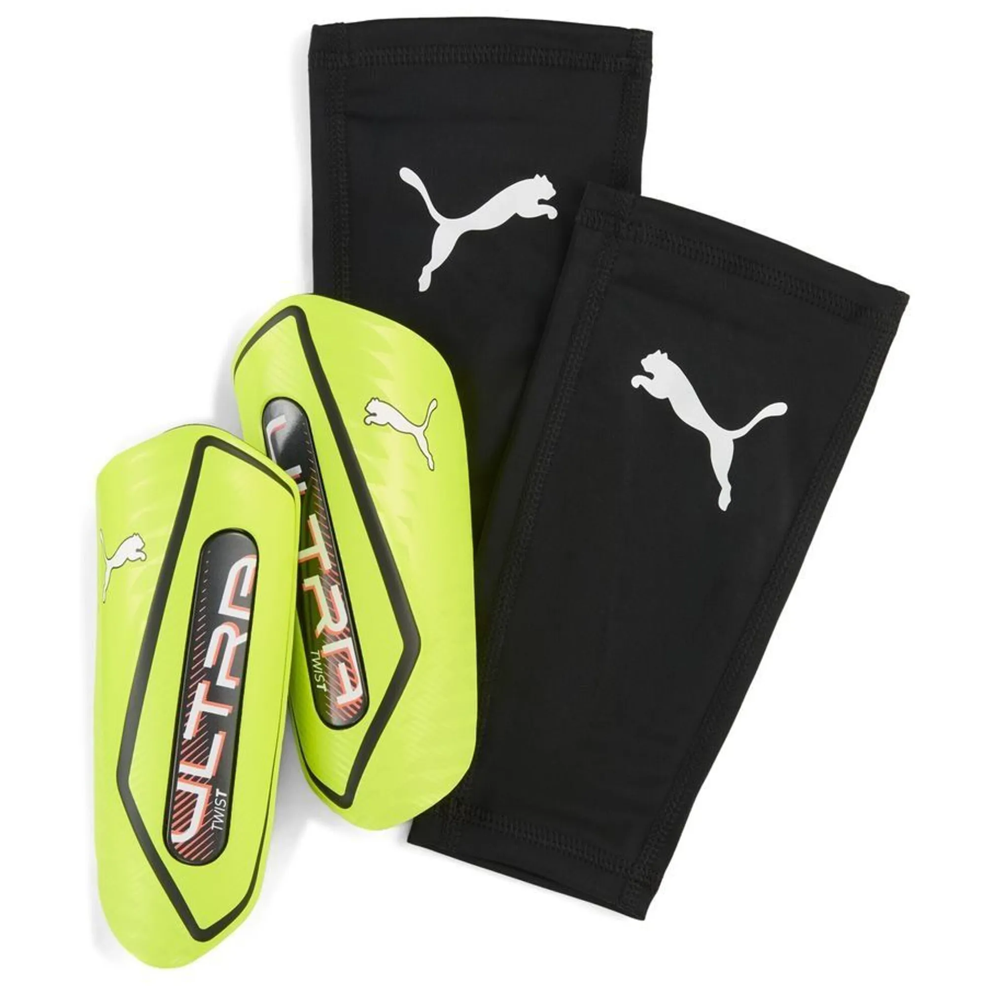 PUMA Ultra Twist Football Sleeve Shinguards, Yellow Alert/Black, size Large