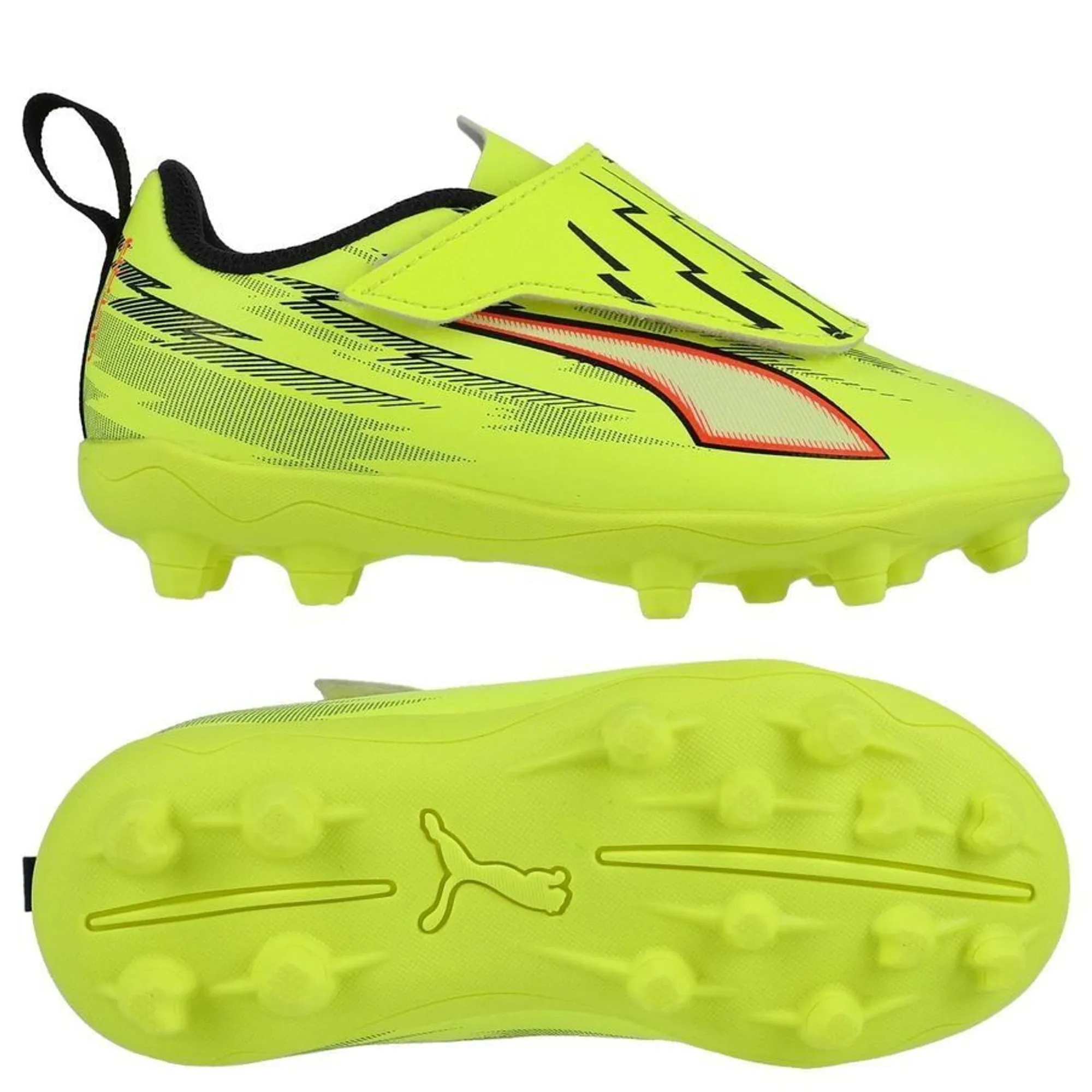 PUMA Ultra 6 Play V FG/AG Football Boots Kids, Yellow Alert/Black/Glowing Red, size 1