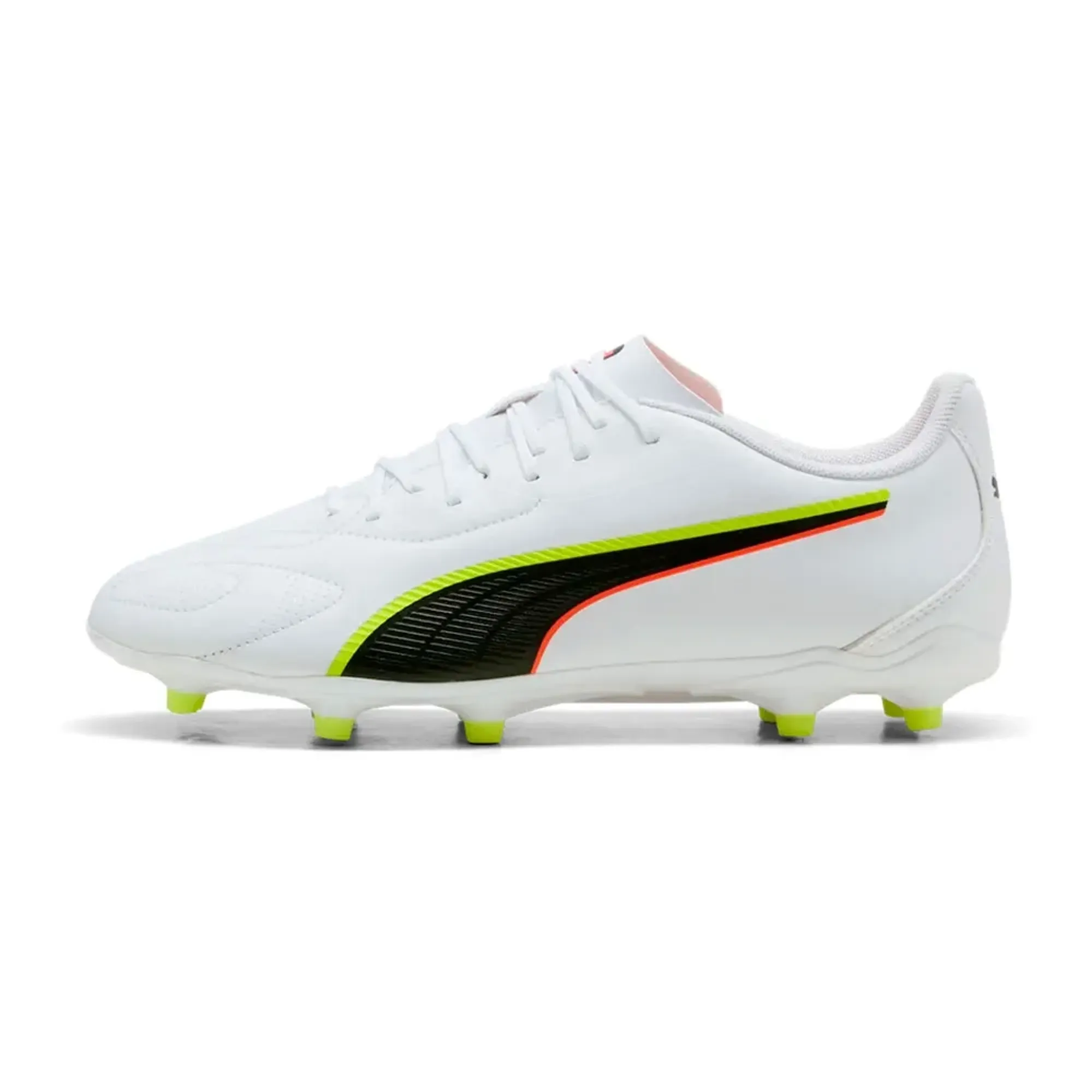 PUMA King 20 Play FG/AG Football Boots Unisex, White/Glowing Red/Yellow Alert, size 10