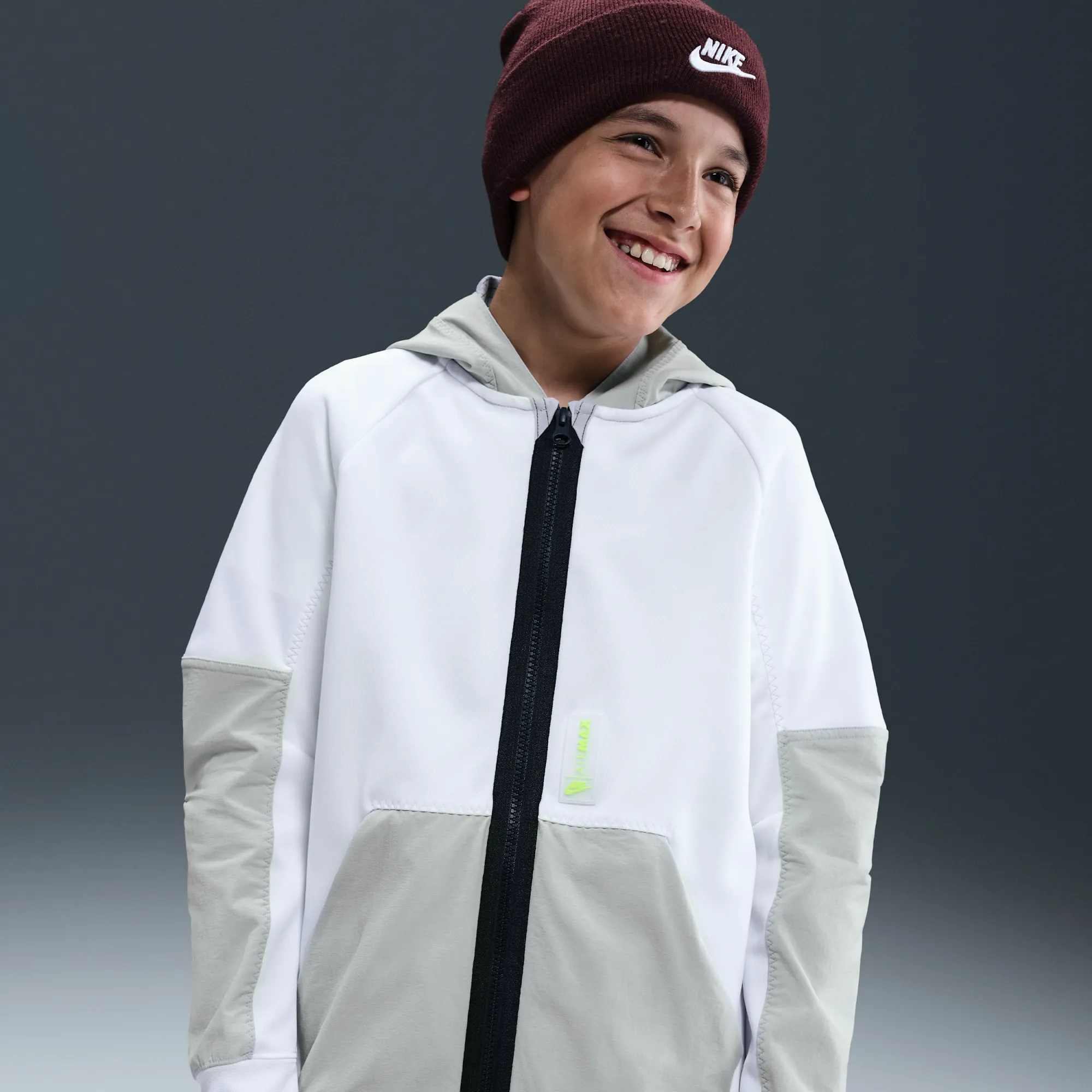 Nike Air Max Older Kids' (Boys') Full-Zip Hoodie - White - Body/Hood Lining/Mesh