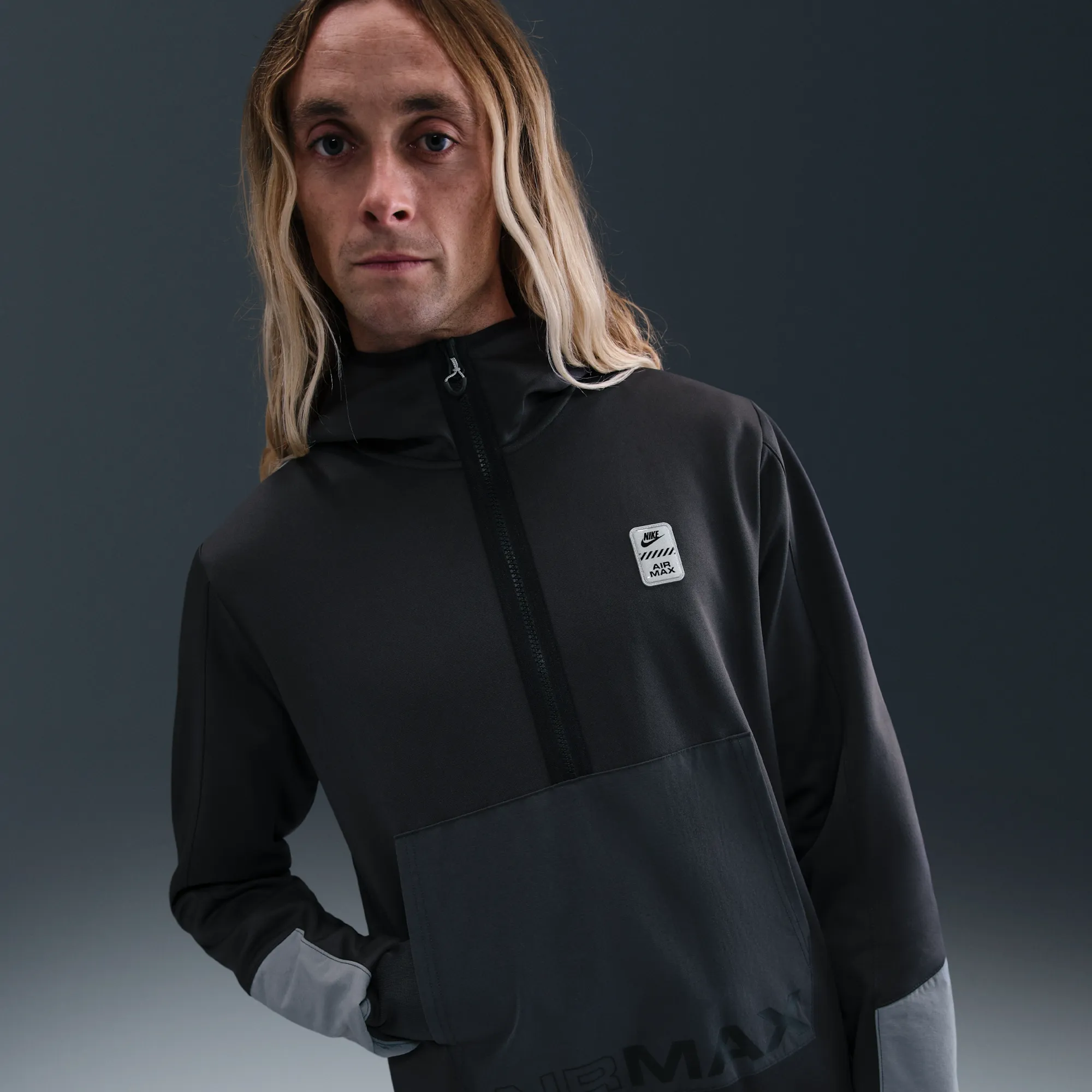 Nike Air Max Men's Poly-Knit 1/2-Zip Fleece Hoodie - Grey - Polyester