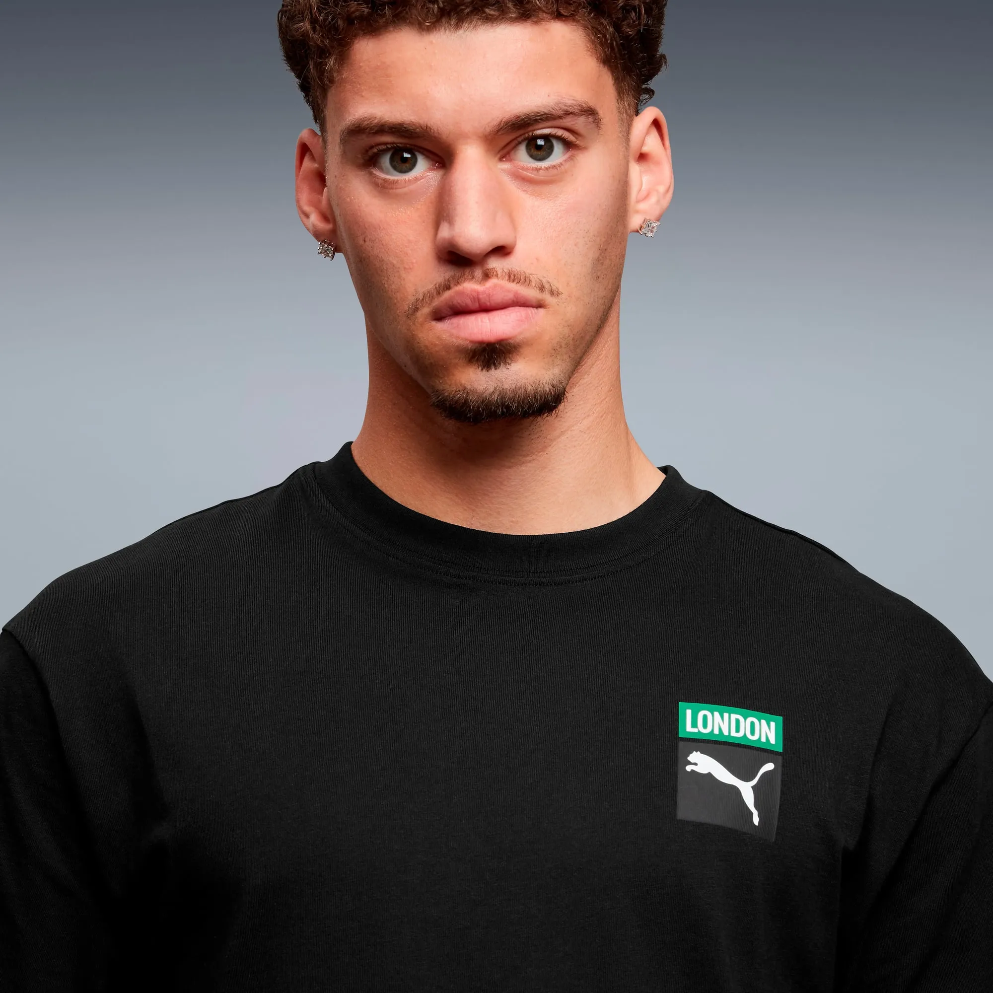 PUMA Graphic Box LDN Tee Shirt Unisex, Black, size Large