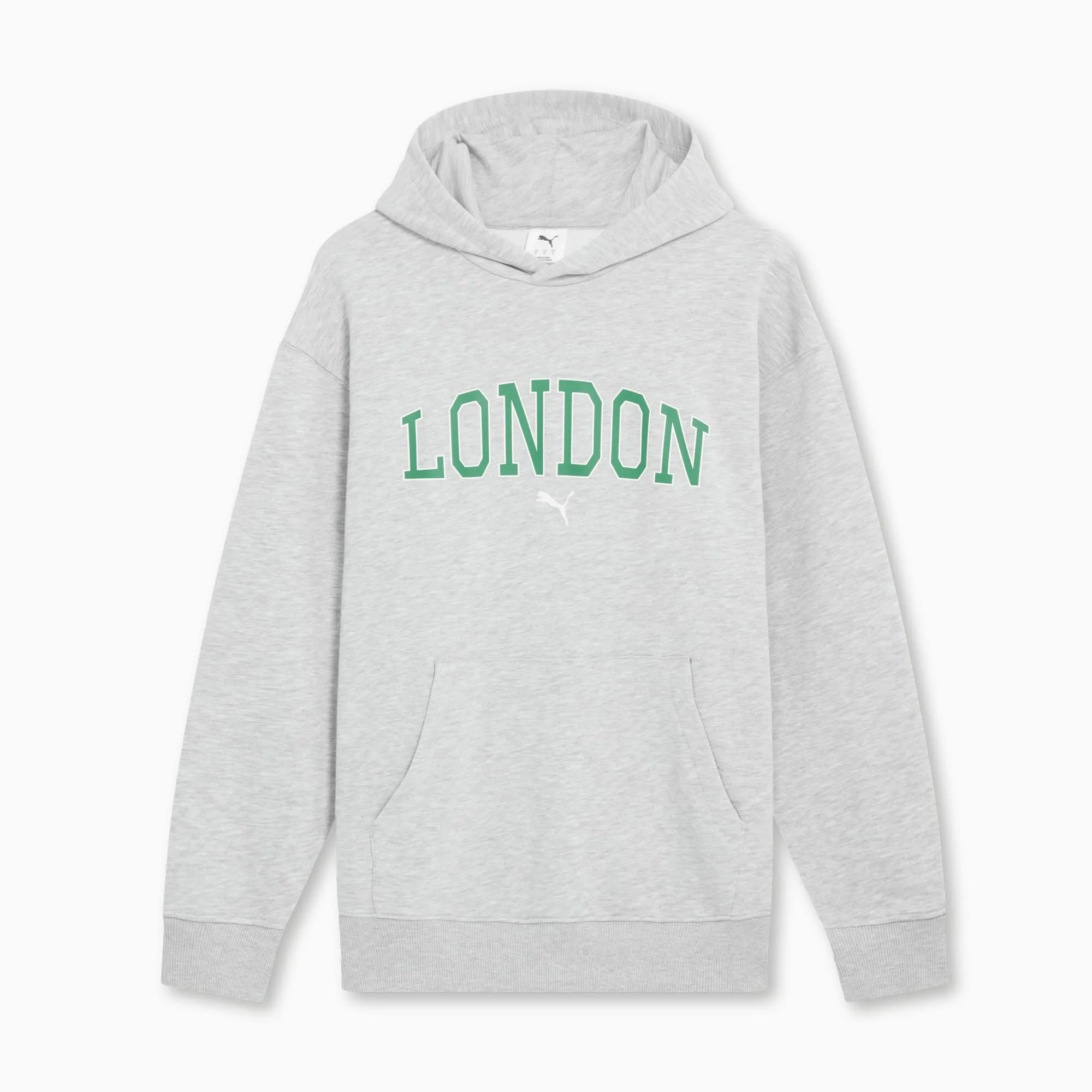 PUMA Graphic Varsity LDN Hoodie Men, Light Grey Heather, size 3XL