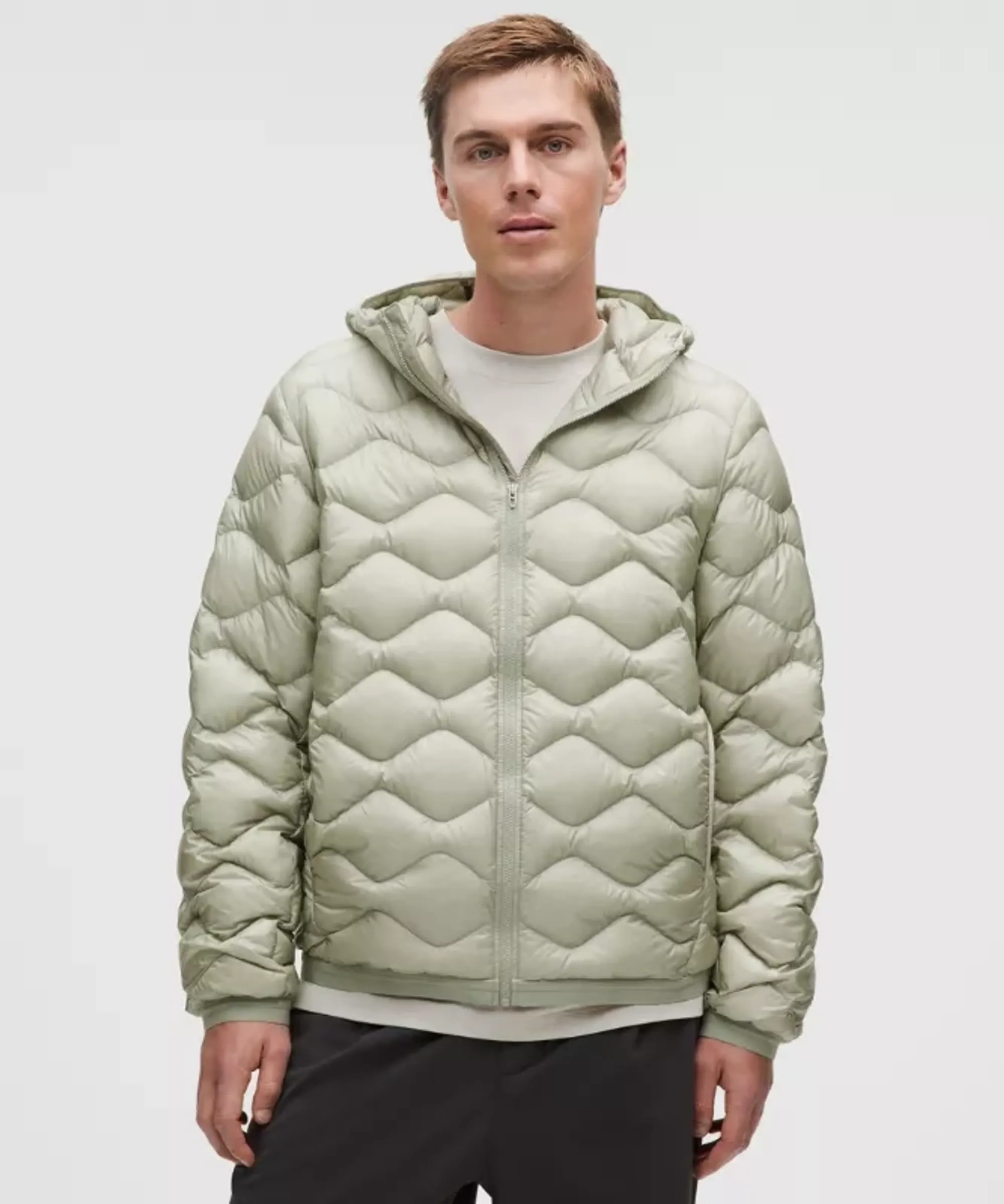 lululemon – Men's Featherweight 900-Down-Fill Quilted Hooded Jacket – Color Green/Pastel – Size Large