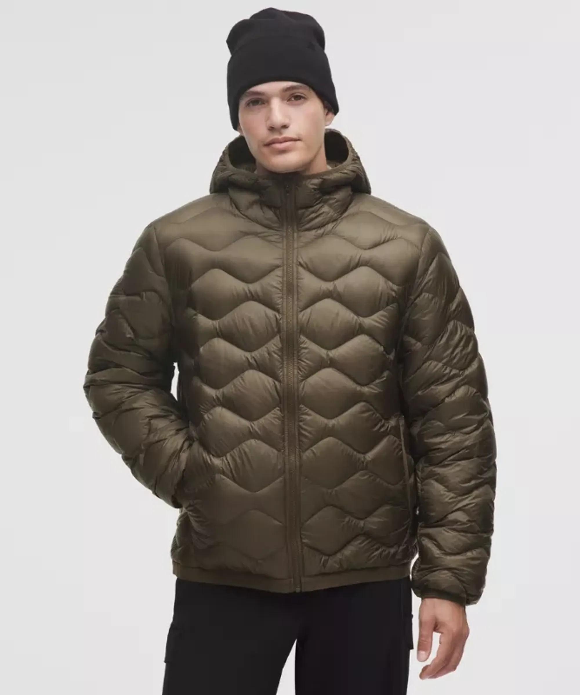 lululemon – Men's Featherweight 900-Down-Fill Quilted Hooded Jacket – Color Brown/Green – Size Large
