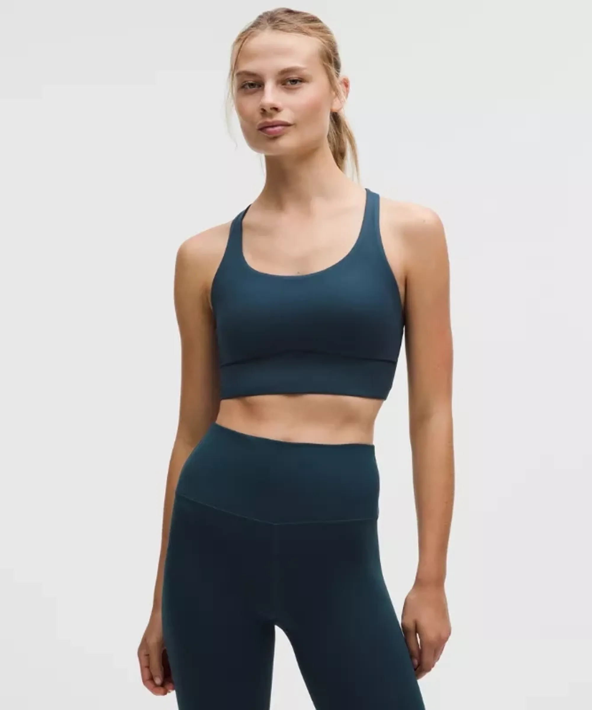 lululemon – Women's Energy Longline Sports Bra Medium Support, B-D Cups Evolve – Color Blue/Grey – Size Large