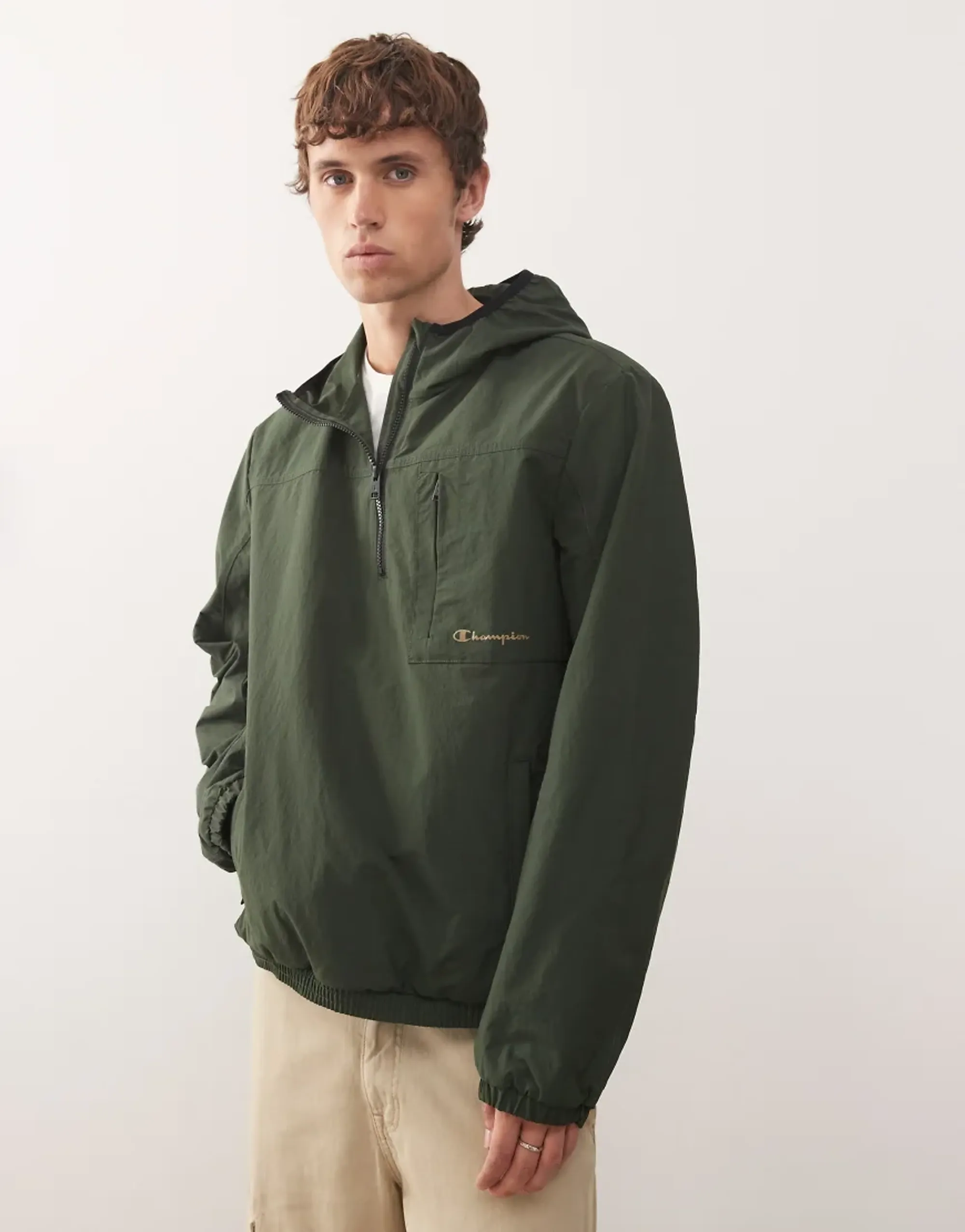 Champion Hooded Quarter Zip Jacket In Green